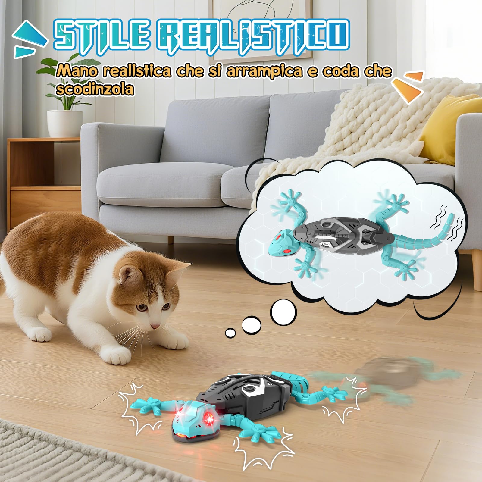 Charmofun Geco Telecomandato, Lucertola Telecomandata con Occhi a Led Luminosi, Movimenti Realistici, Direzione Regolabile, Regali Giocattoli interattiviper para Bambini 4 5 6 7 8+ Anni (Gecko-Blu)