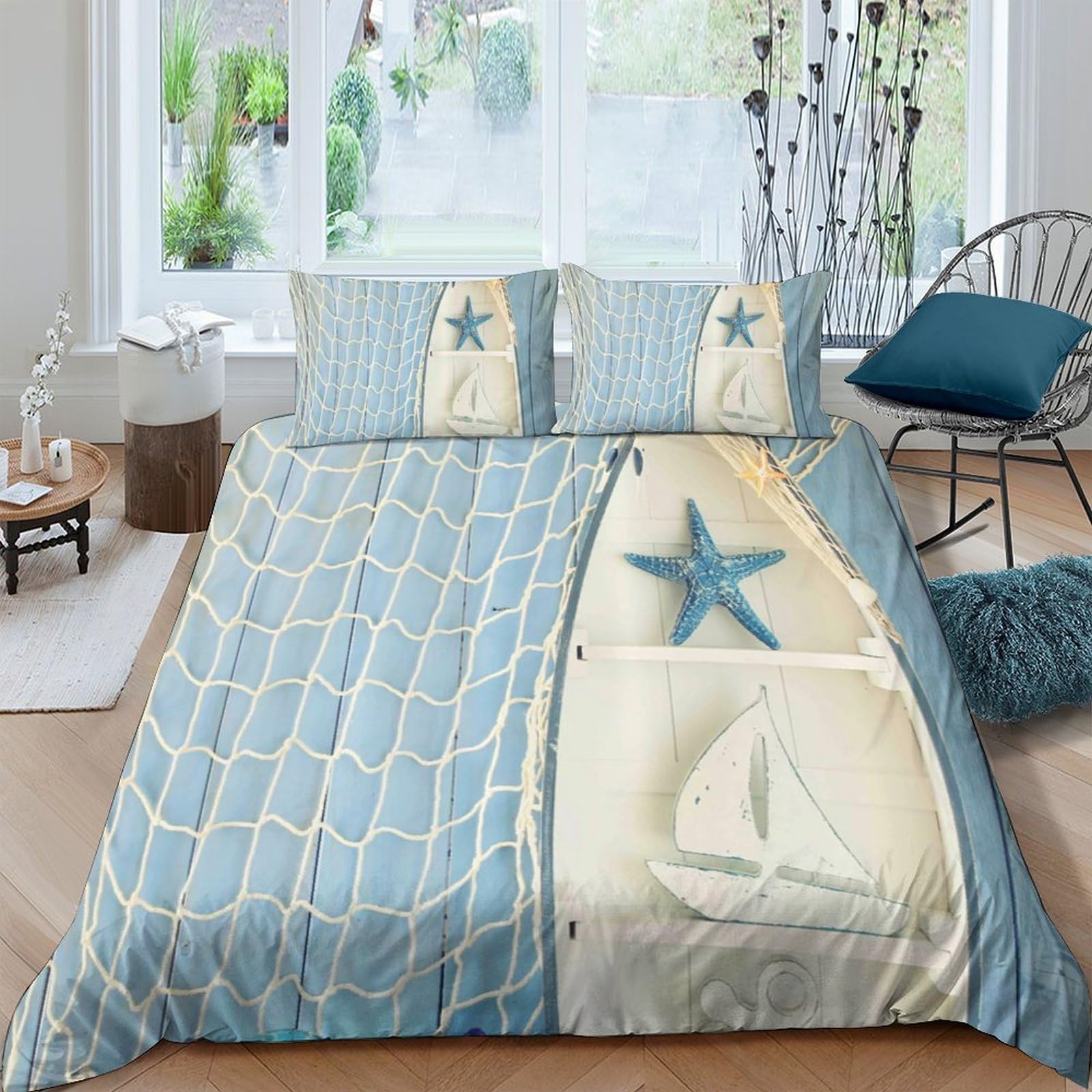 Ctjqhvkz Style-10 3D Printed Ocean Beach Fitted Sheet Microfiber Blue Starfish Mattress Cover For Bedroom Dorm Decor Easy Care Single（135X200cm）