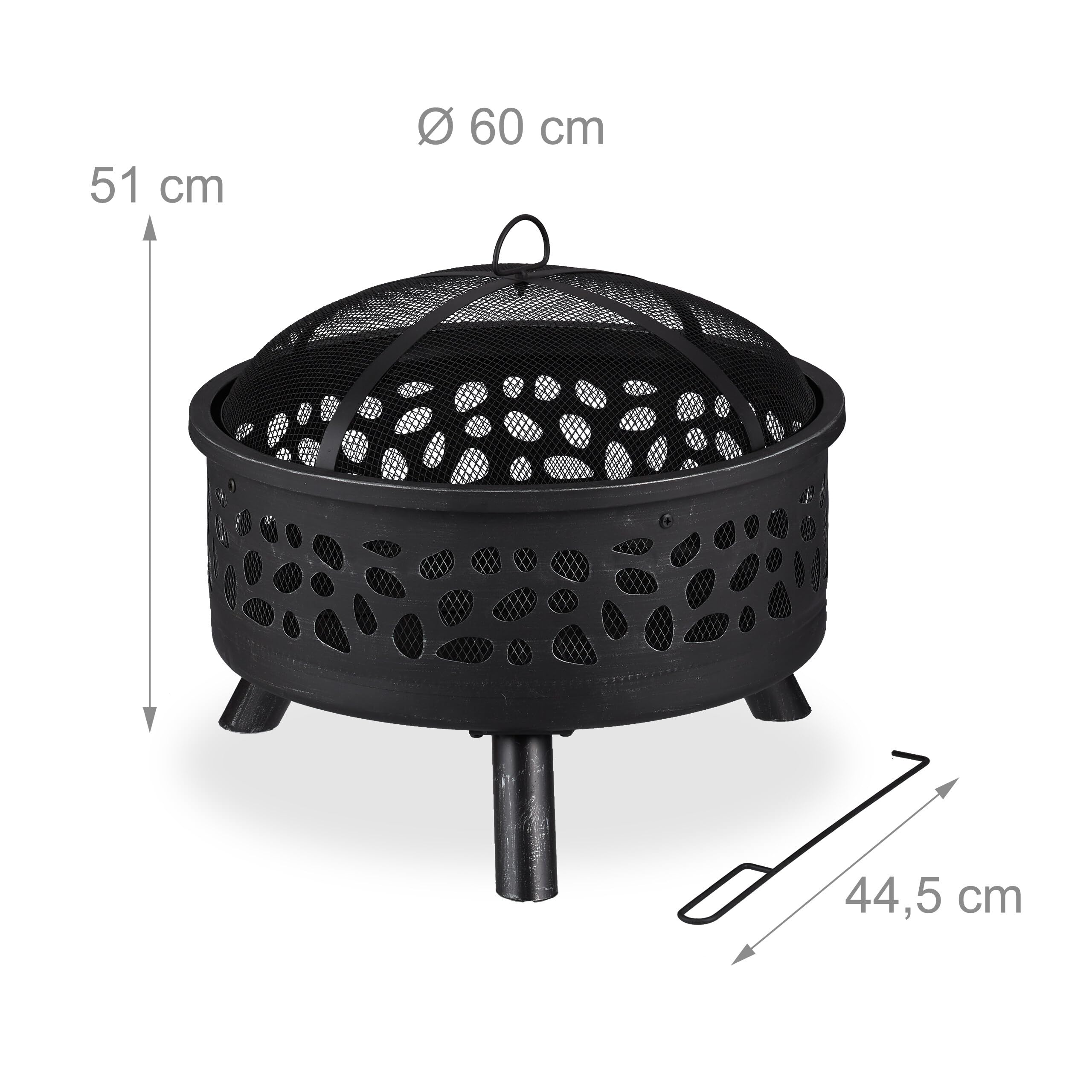 Relaxdays Feuerschale mit Grillrost & Funkenschutz, schwarz/Silber