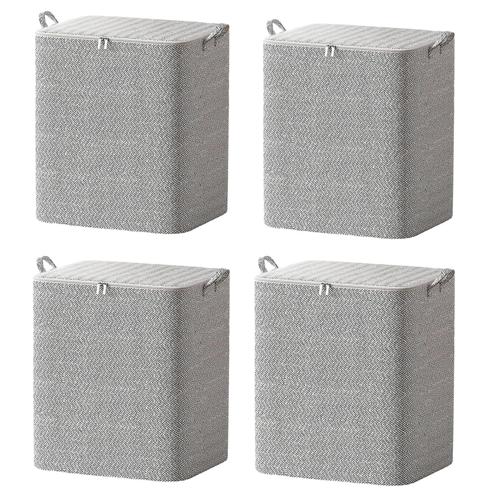 LEDIN Storage Bins Youfen Non-woven Zipper Closet Organizers and Storage Box Moving Quilt Storage Basket Travel Large-Capacity Clothing Organization and Storage Bag (Grey 4 Pack)