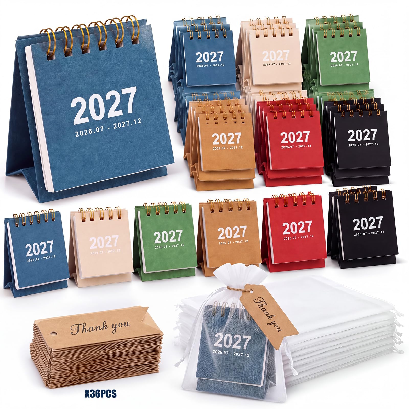 Gersoniel Mini calendario de escritorio 2026-2027, paquete de 36