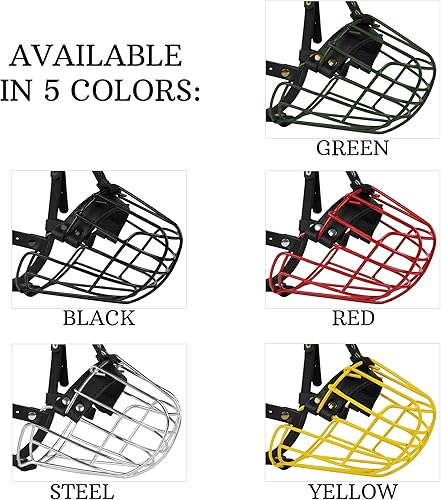 Miniatura 4 de Pitbull - Bozal para perro, máscara de metal, cesta de alambre segura, correas de cuero ajustables y duraderas para perros grandes (rojo)