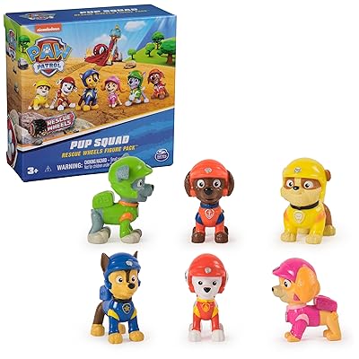 Paw Patrol: Rescue Wheels, 6-Pack Pup Squad Action Figure Gift Set, Under 2-Inch Figures, Kids Toys for Boys & Girls Ages 3 and Up