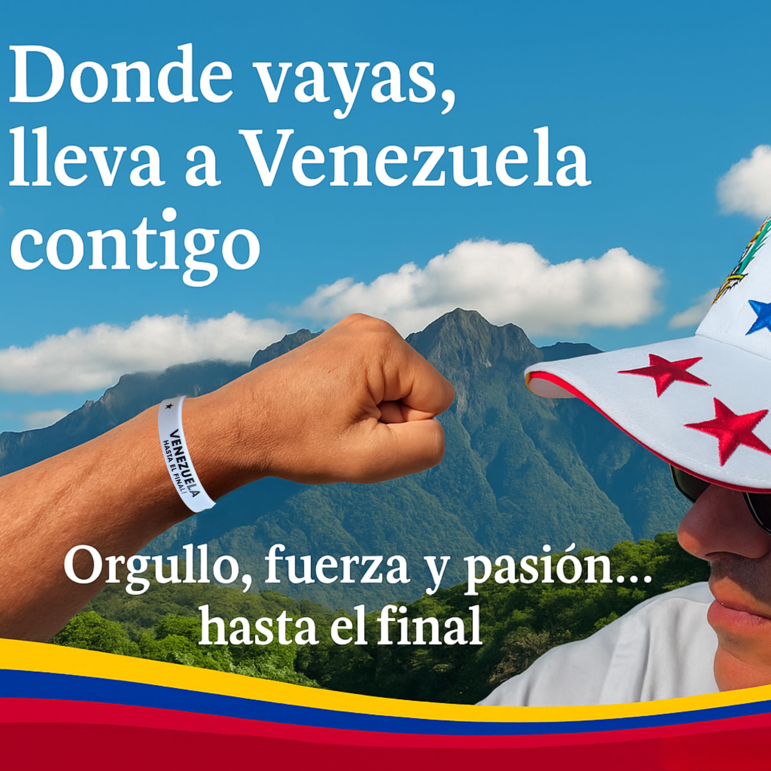 Bandera De Venezuela 7 Estrellas en pulsera Unisex de Silicona Premium | 15 mm x 202 mm x 2 mm | Bandera venezuela 7 estrellas y lema “HASTA EL FINAL” | Negro, Blanco y Vinotinto