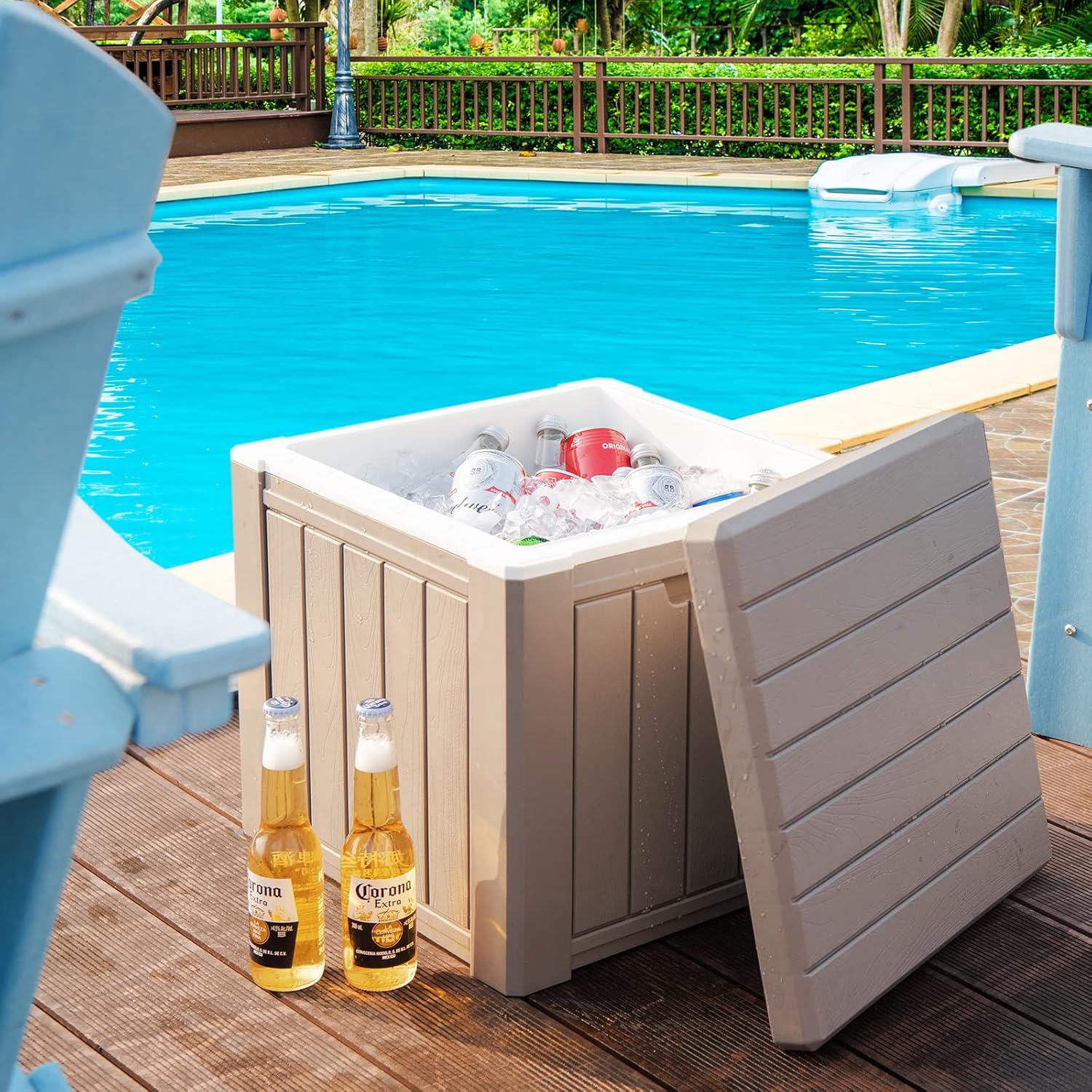 Giantex 10 Gallon Light Coffee Polypropylene Ice Chest, 17" x 17" x 16", with Removable Lid and Built-in Handles