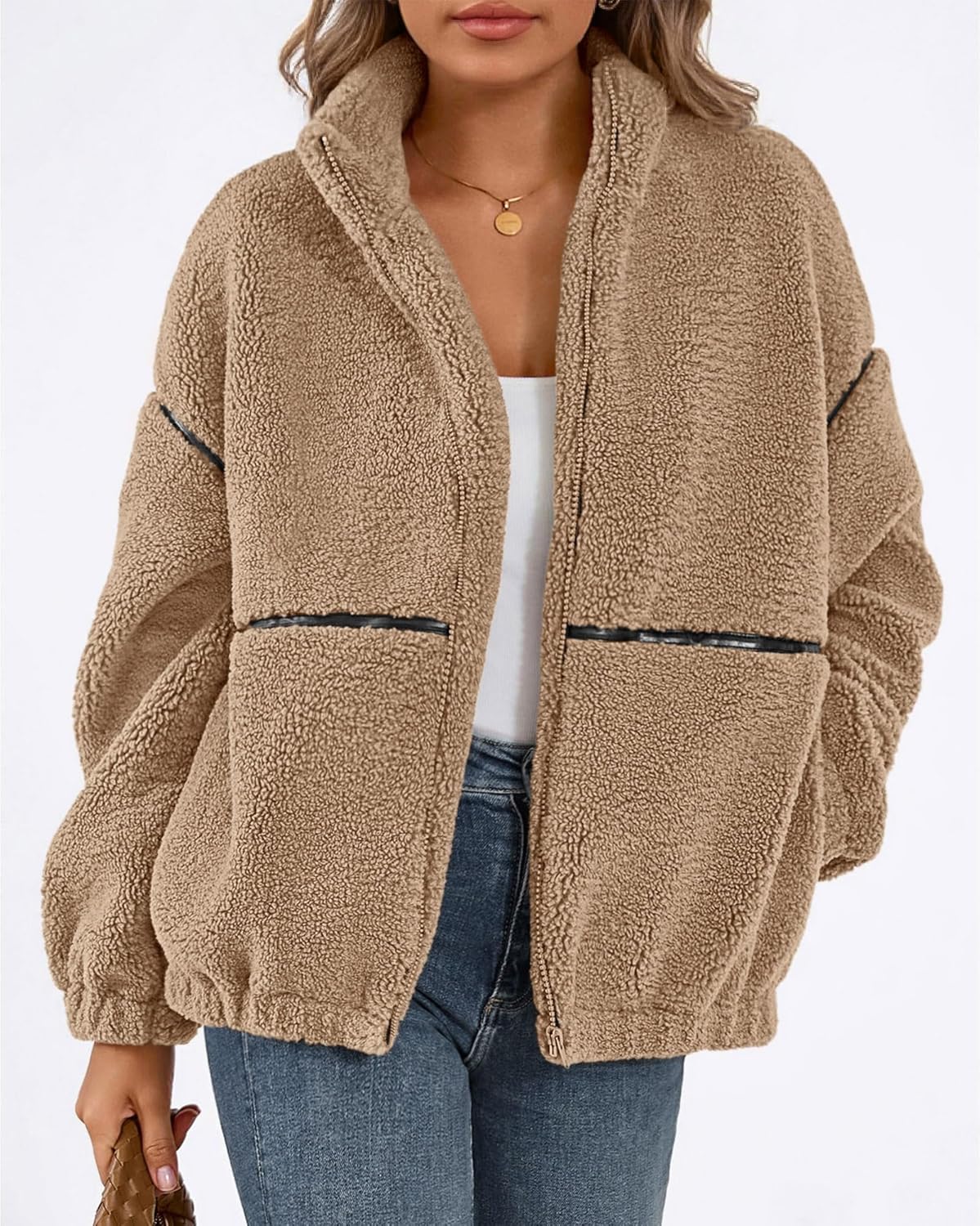 KIRUNDO Sherpa Jacket Women Fleece Oversized Zip Up Winter Coats Fall Jackets Faux Fur Warm Outwear 2026 Fashion Clothing - Image 5