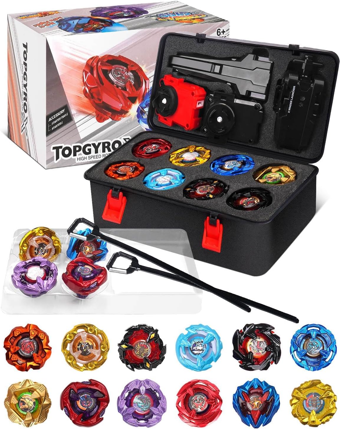Kreisel X Set, 12 Kampfkreisel, 3 Launchers und 1 Griff, Kinderspielzeug Geburtstagsgeschenk mit Aufbewahrungs Box, Ideal für 6+ Jahre alte Jungen (X4-12PCS)