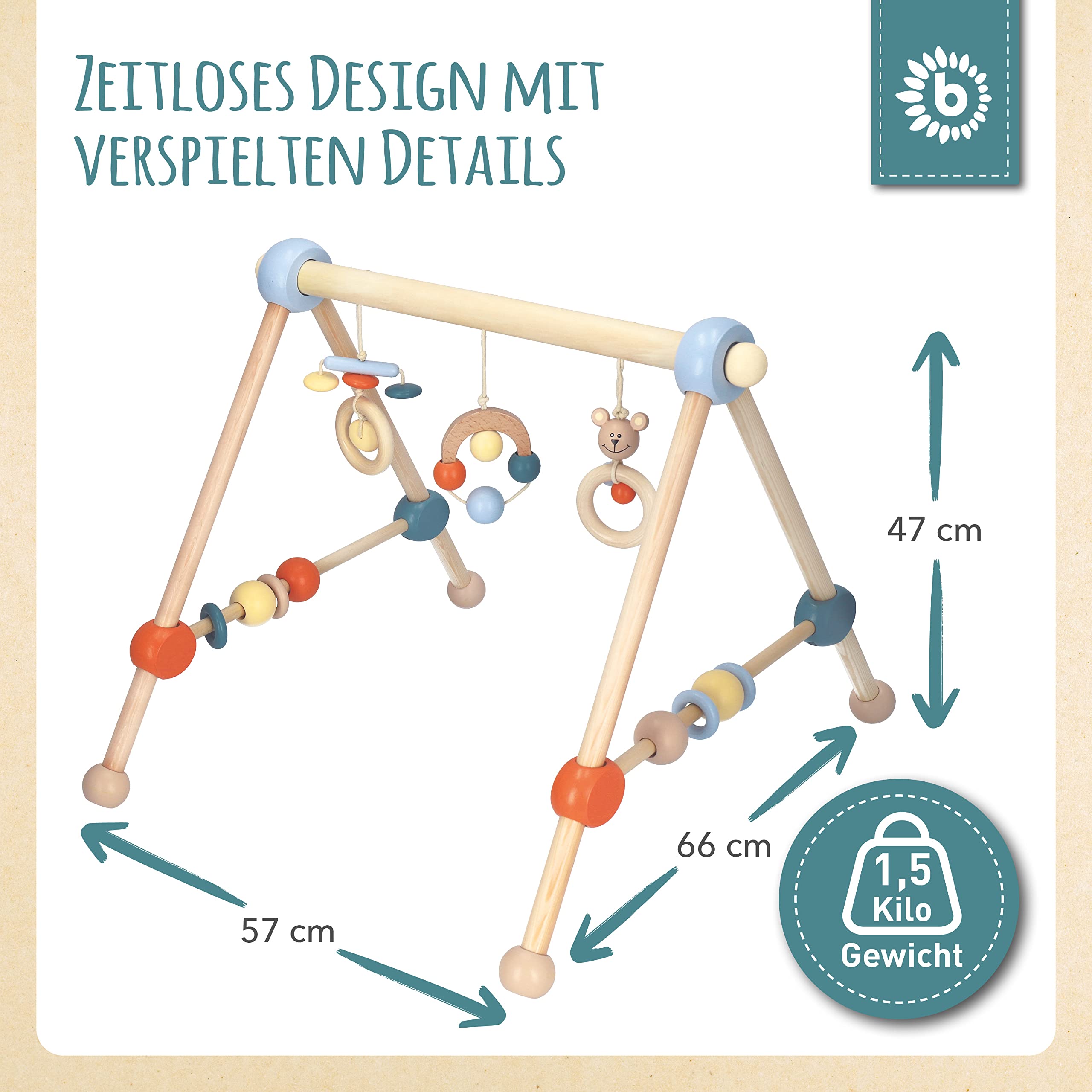 Bieco Spieltrapez | Spielbogen für Babys -Figuren, Rasseln, Kugeln | Spielebogen Holz Baby | Spieltrapez Baby Mobile Holz | Activity Center Baby Gym Spielzeug