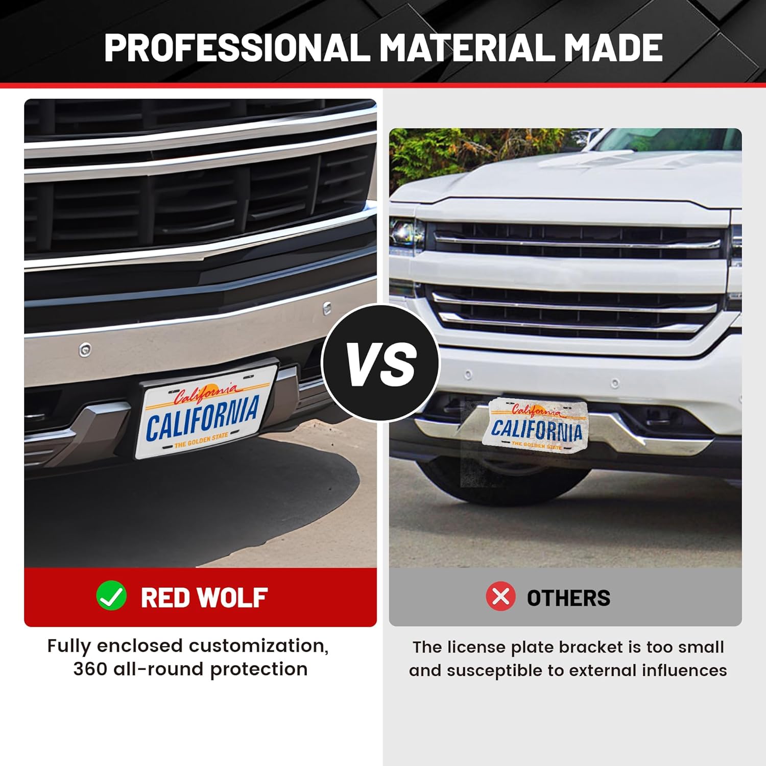 RED WOLF Front License Plate Bracket Fit for 2014-2015 Chevrolet Chevy Silverado 1500 Replace for 22763523 GM1068155 Pickup Front Bumper License Plate Holder Cover w/Screws