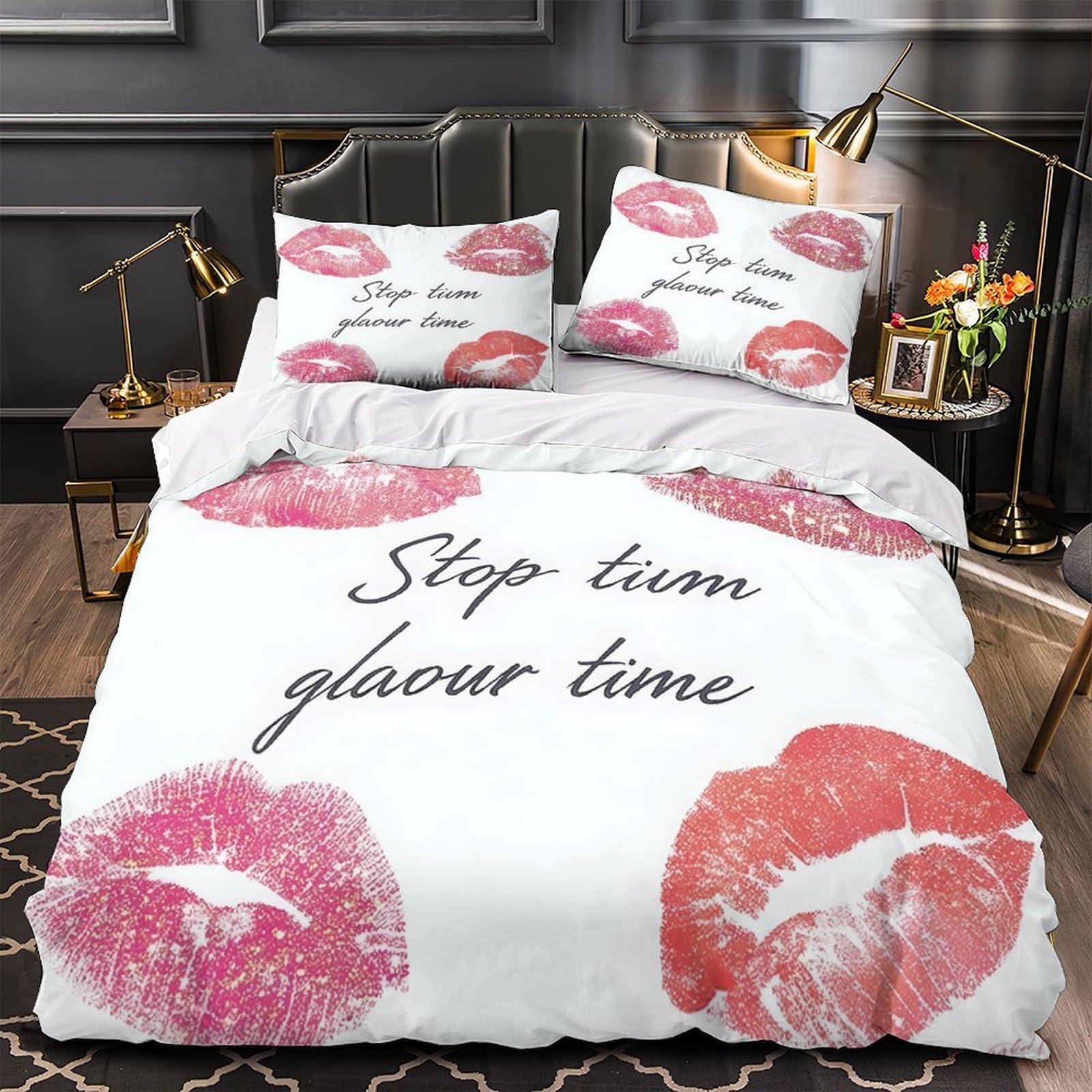 Housse de couette baisers rouge à lèvres infroissable et facile à laver 140x200