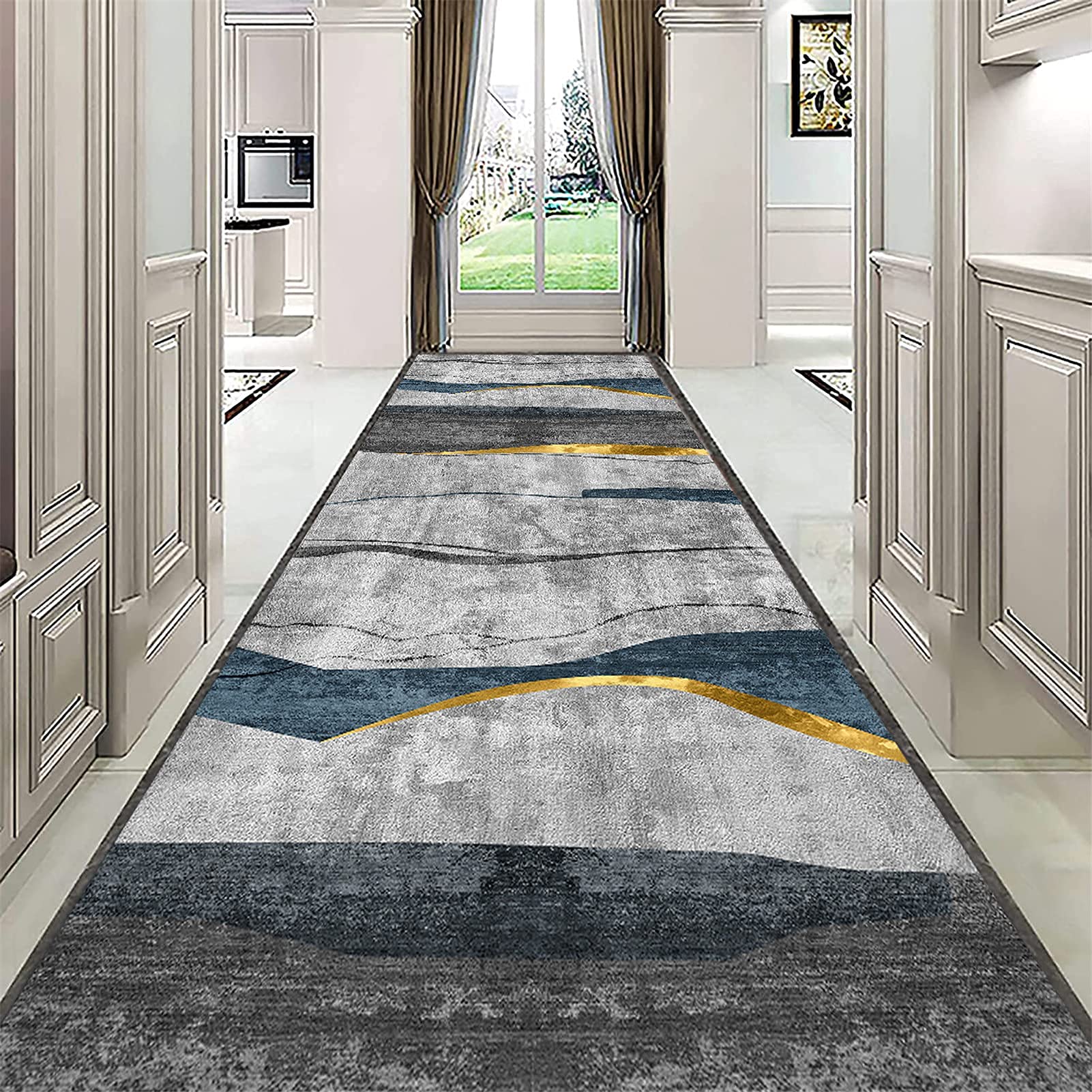 Tapis en polyester abstrait moderne gris idéal pour entrée et cuisine