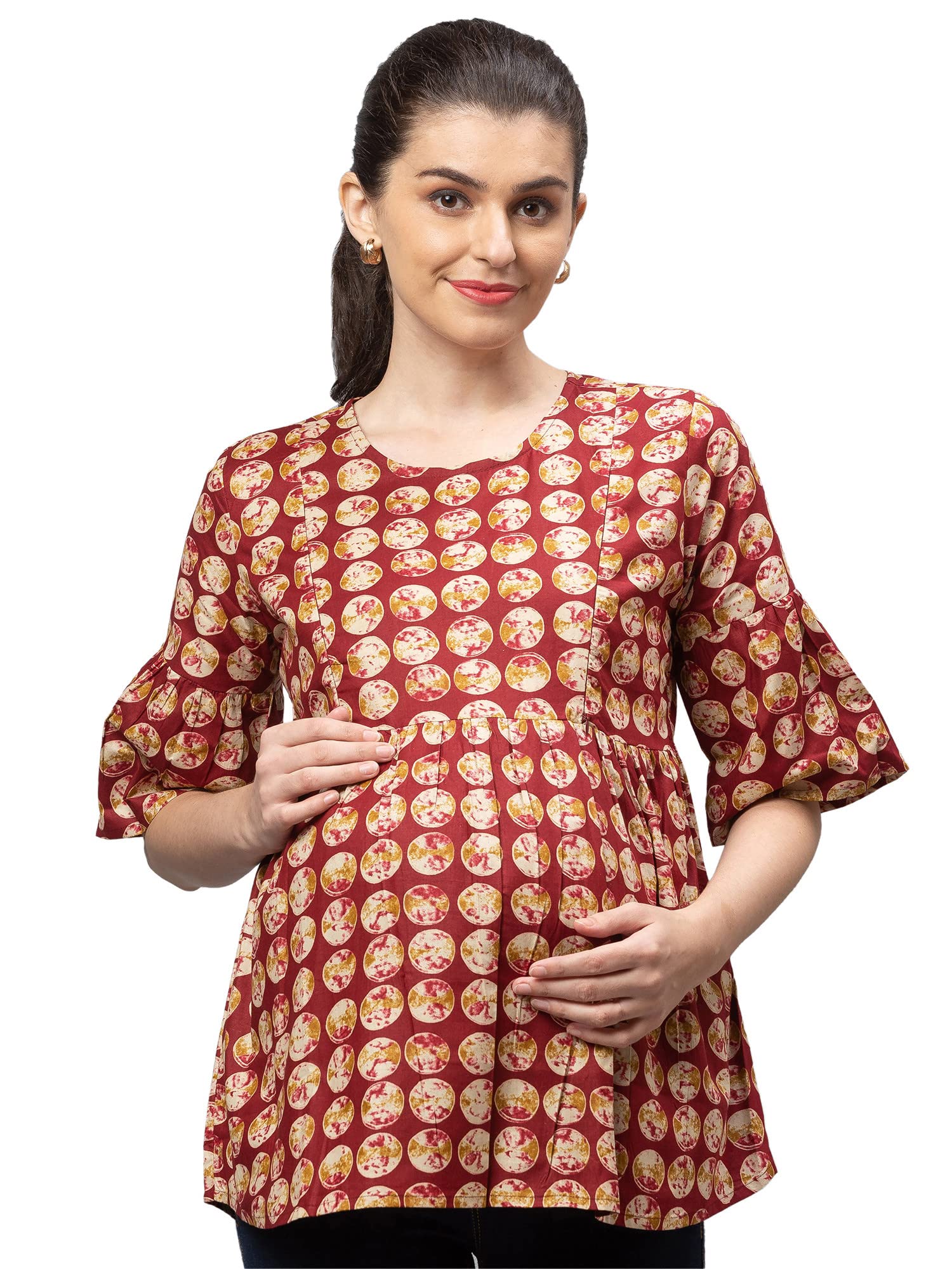 Women Cotton Printed Relaxed Fit Maternity Feeding Top 8057-image-23