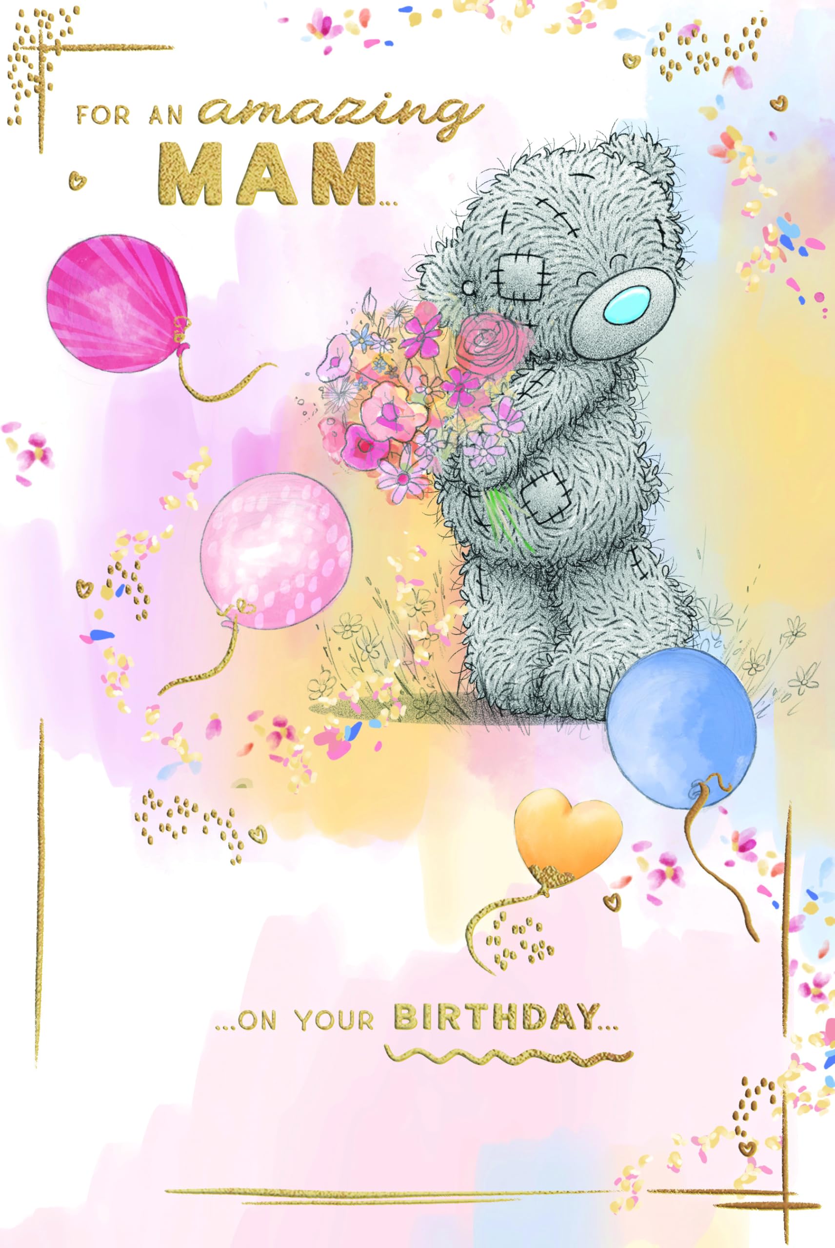 Me To You Tatty Teddy Amazing Mam Bear With Flowers Luxury Gold Foil Birthday Card, 6 X 9 Inches - Official Collection