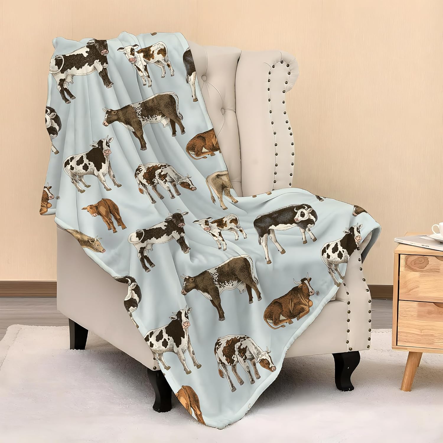 Cow Blanket Throw 60″X50″,...