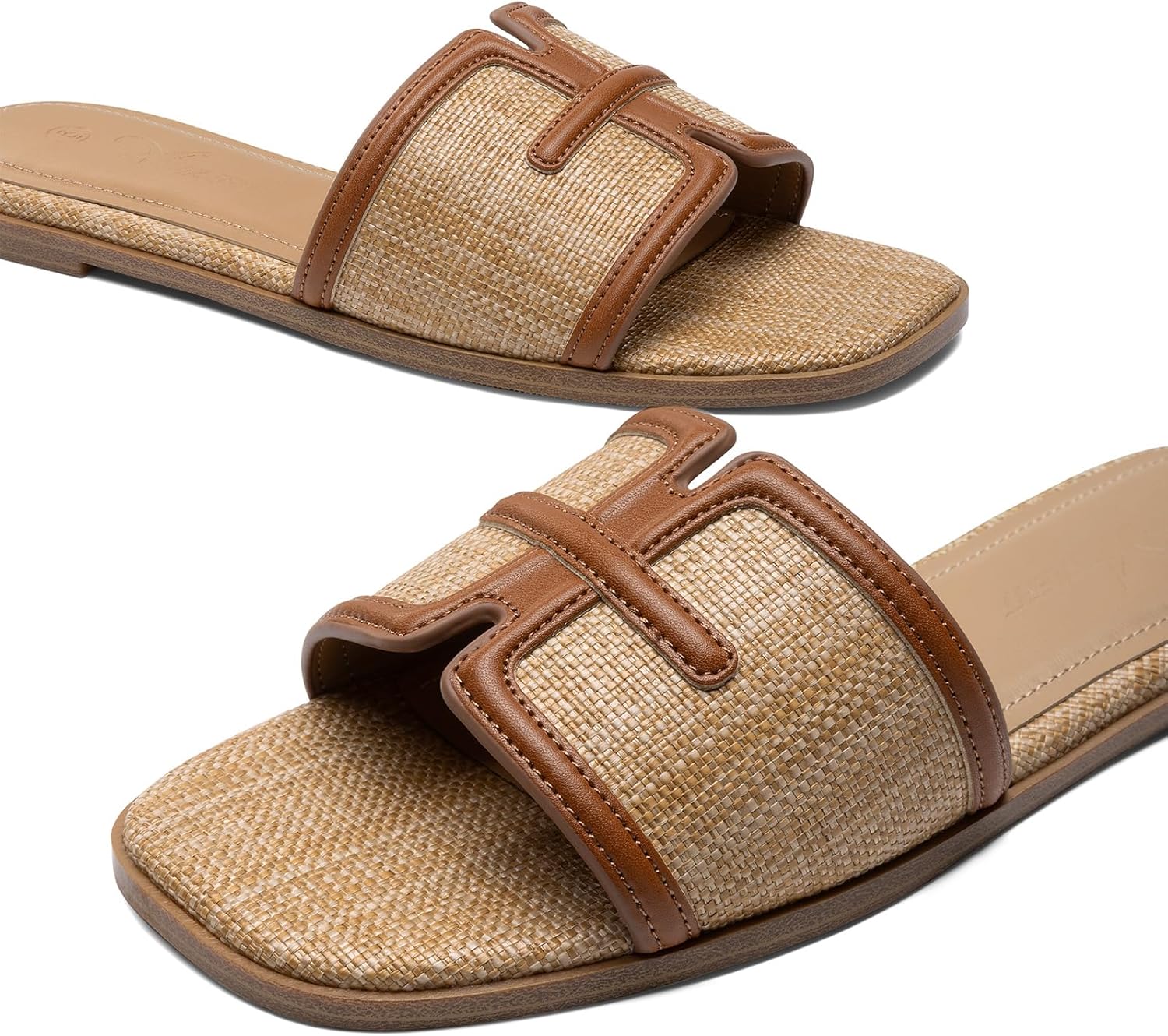 Athlefit Flat Sandals for Women Dressy Summer Square Open Toe Comfortable Slip On Beach Slide Sandals