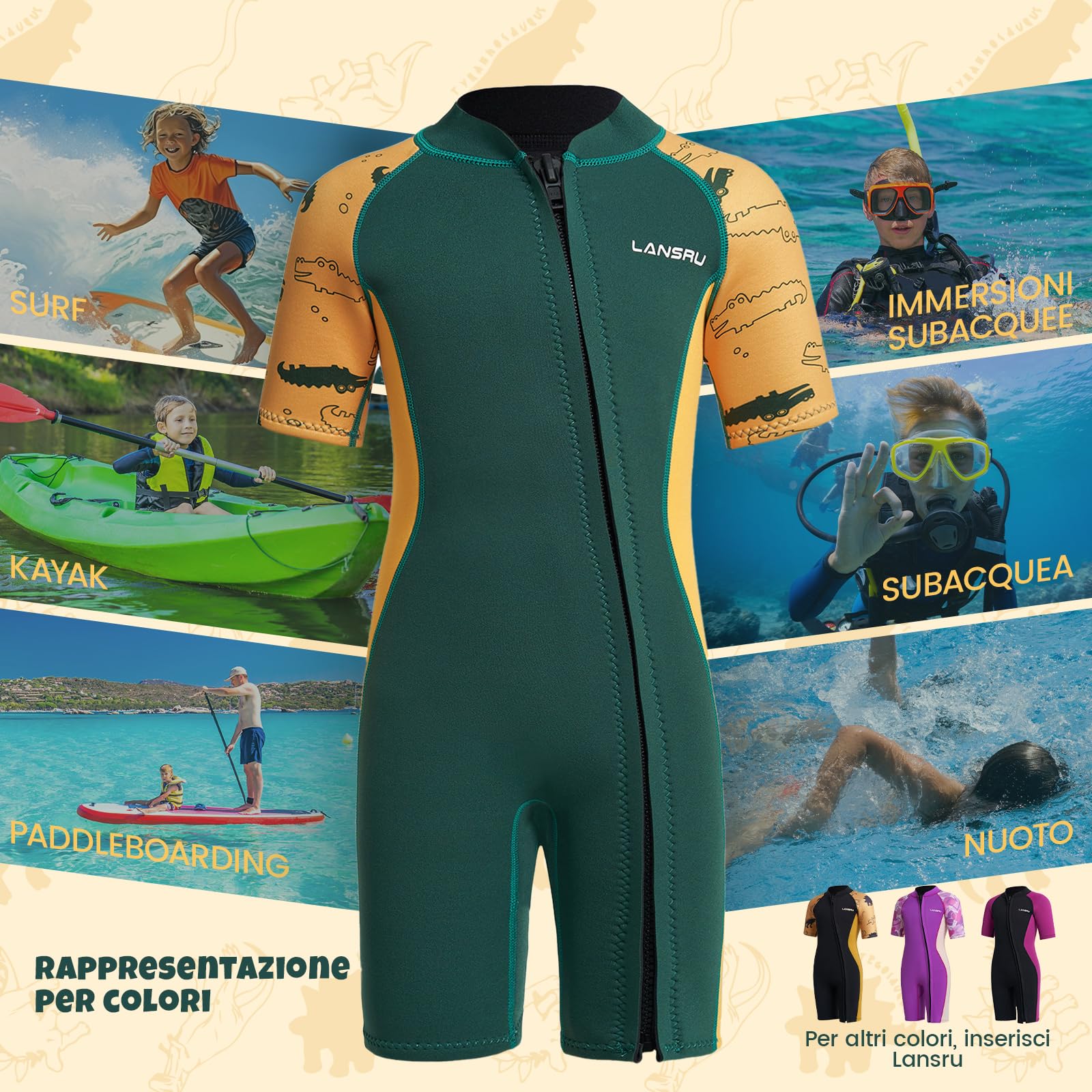 Muta in neoprene per bambini – 2,0 mm corta in neoprene per ragazzi, con chiusura lampo pionieristica, protezione UV, termica, per surf, nuoto e immersioni