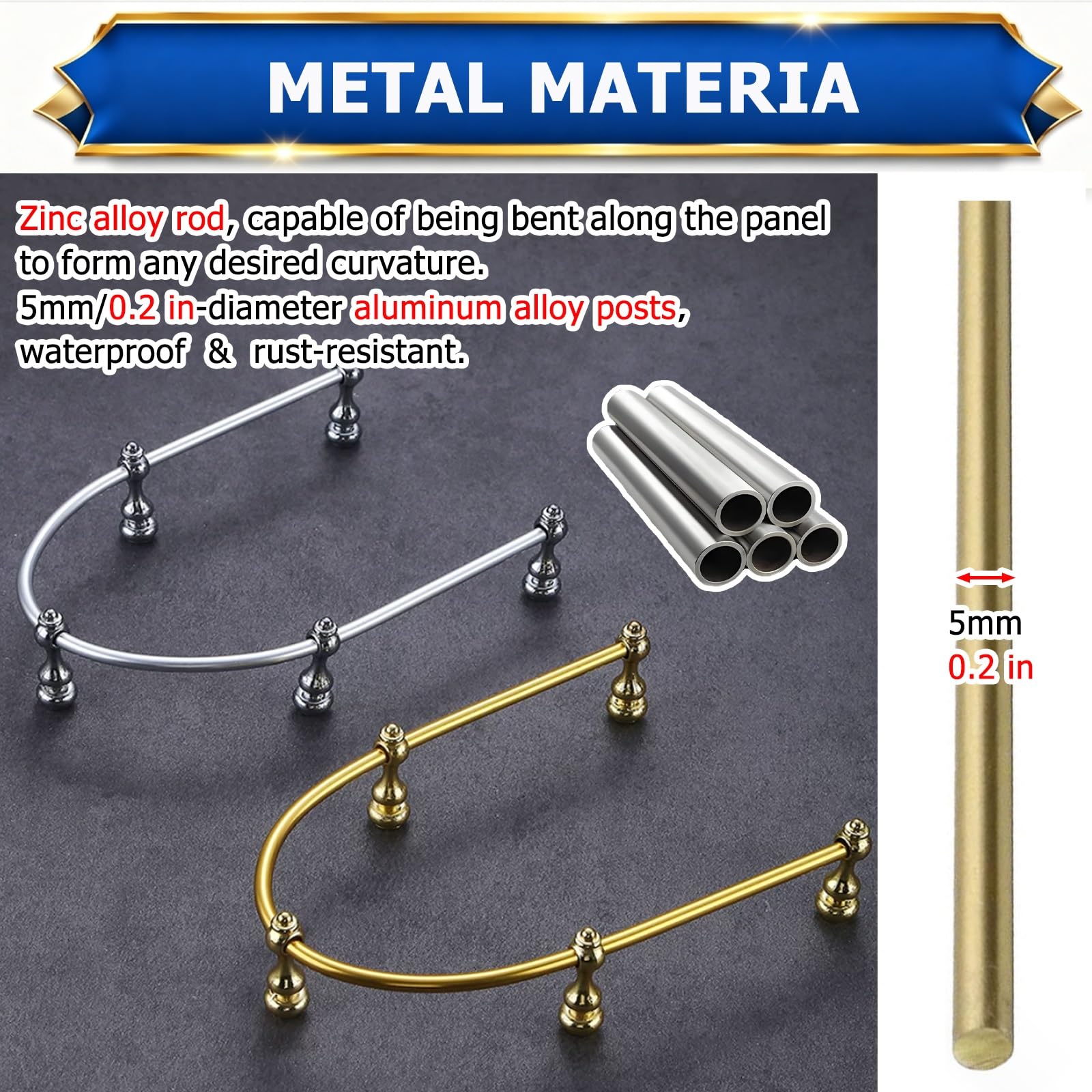 Binario per mensole Barra di Protezione Curva per Mensole Oro Argento Nero, Barra Flessibile E Personalizzabile per Cantinette Vino, Ringhiera Pieghevole per Mensole(Gold,58"/148cm)