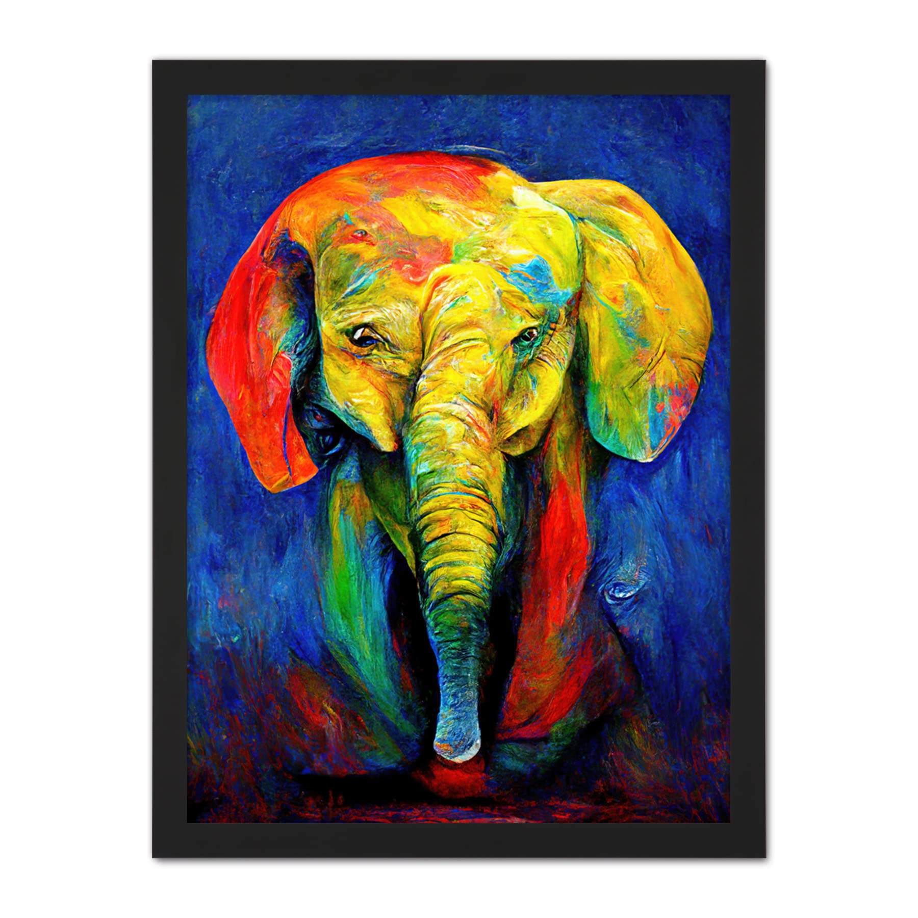 Doppelganger33 LTD Surreal Baby Elephant Colourful Abstract Bright Artwork Framed Wall Art Print 18X24 Inch