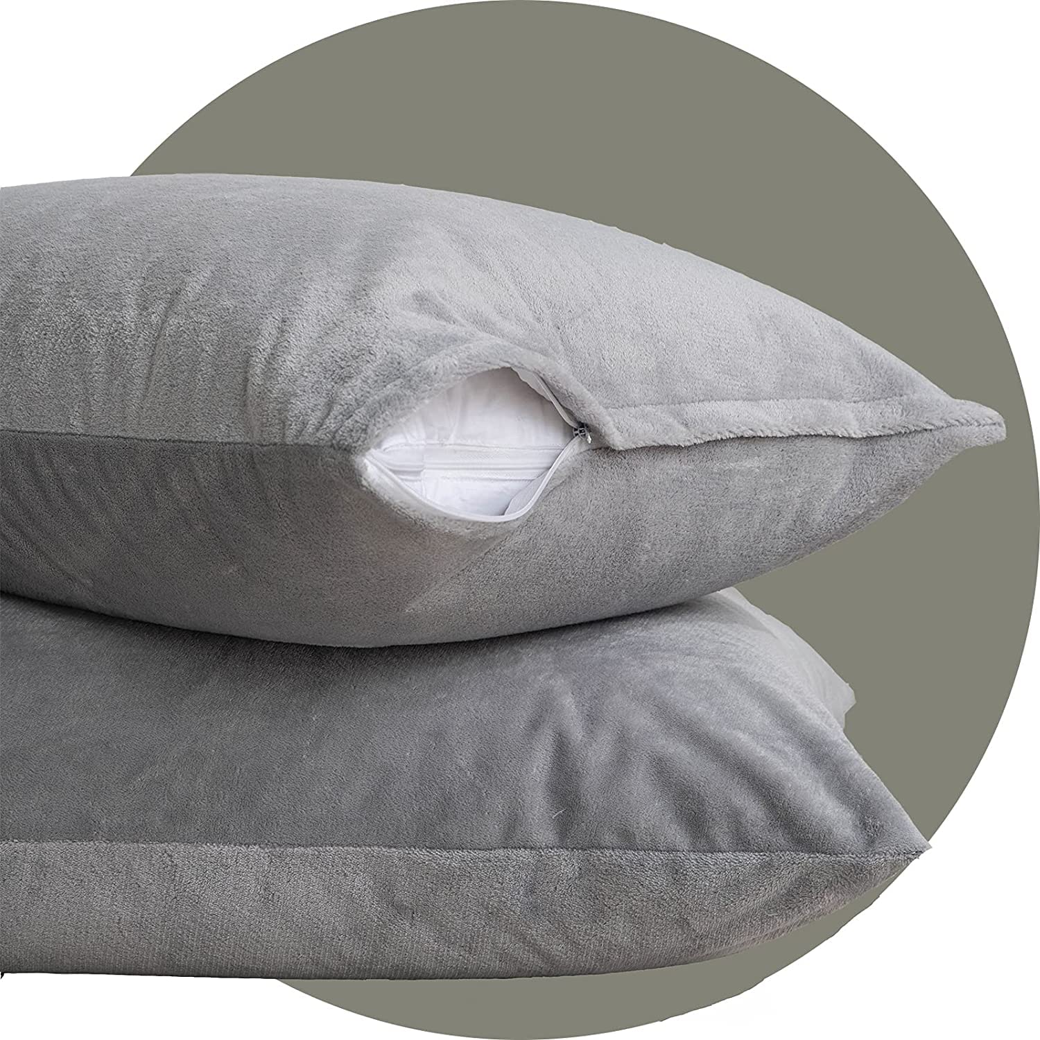Pack of 4, 100% Water Resistant Pillow Protector Terry Cotton, Grey (17"x27"), Zippered Closure, Complete Protection Against Water Spills, Dust Mites, Bedbugs and Allergens