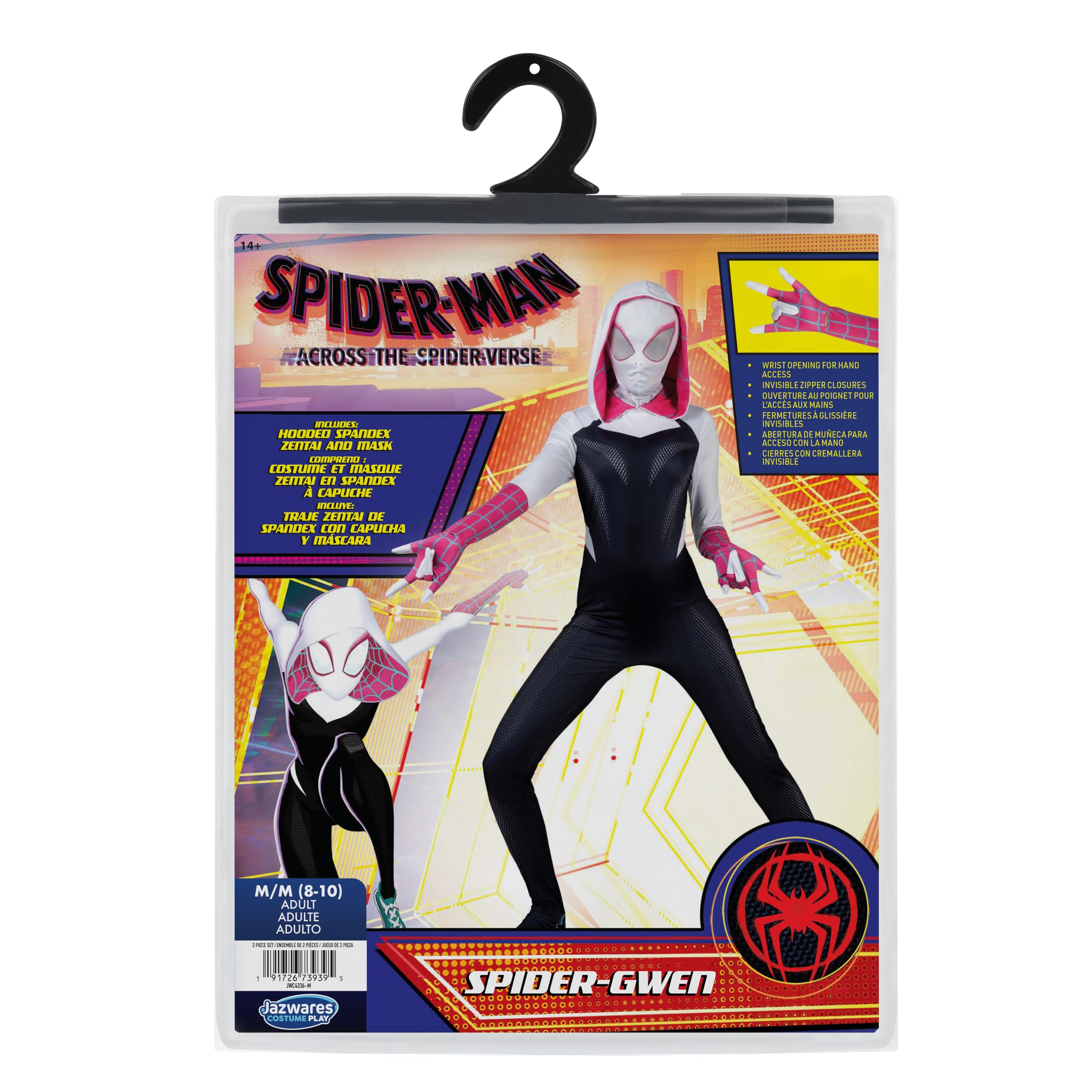 Marvel - Disfraz zentai oficial de Spider-Gwen para adultos, mono de elastano con capucha, diseño estampado y máscara ajustable