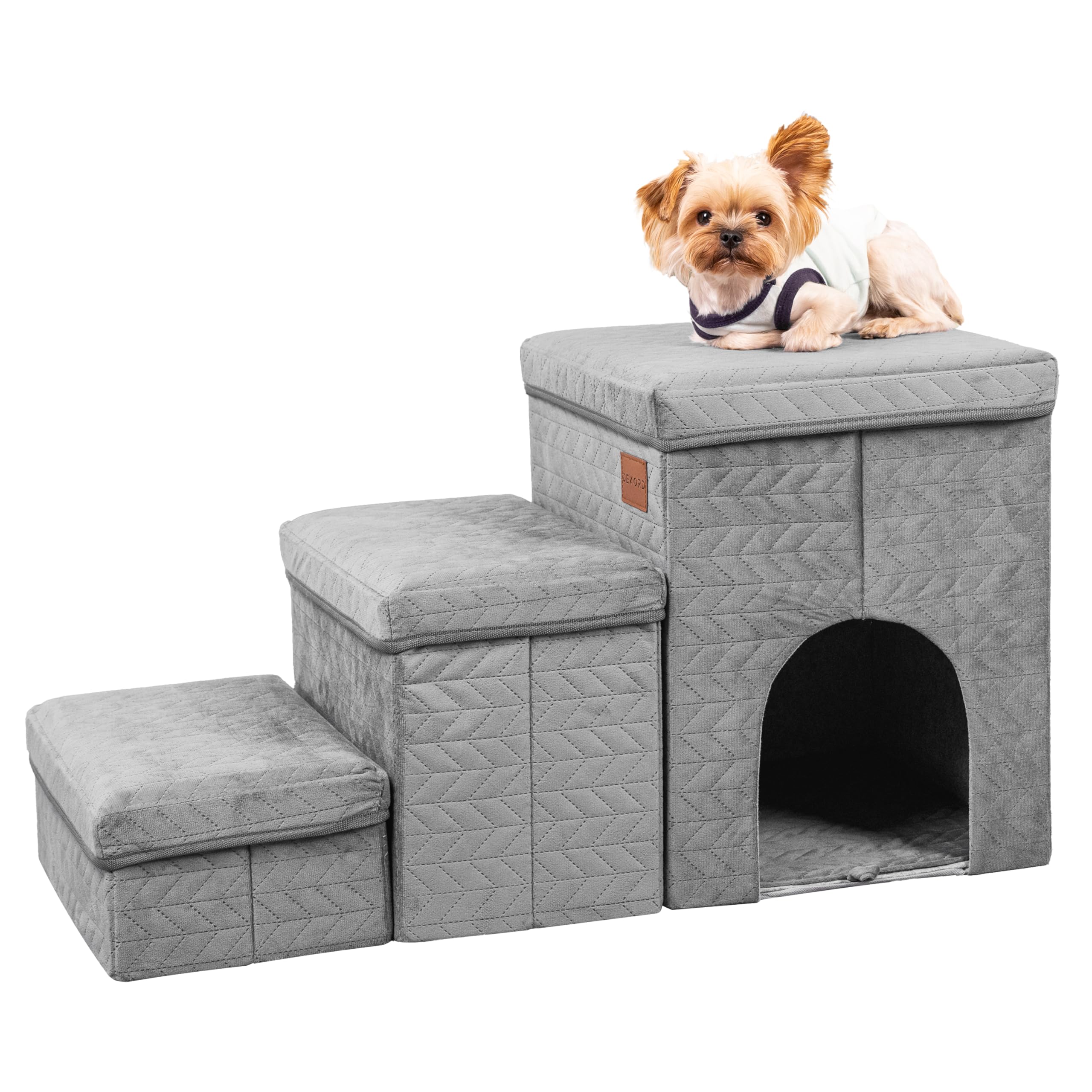 DEKORD Scaletta per Cani di Piccola Taglia, Rampa Letto a 3 Livelli, Scala Comoda e Sicura, Leggera e Resistente, Adatta per Cani e Gatti, Facile da Usare, 77x34x42 cm, Per Uso Interno