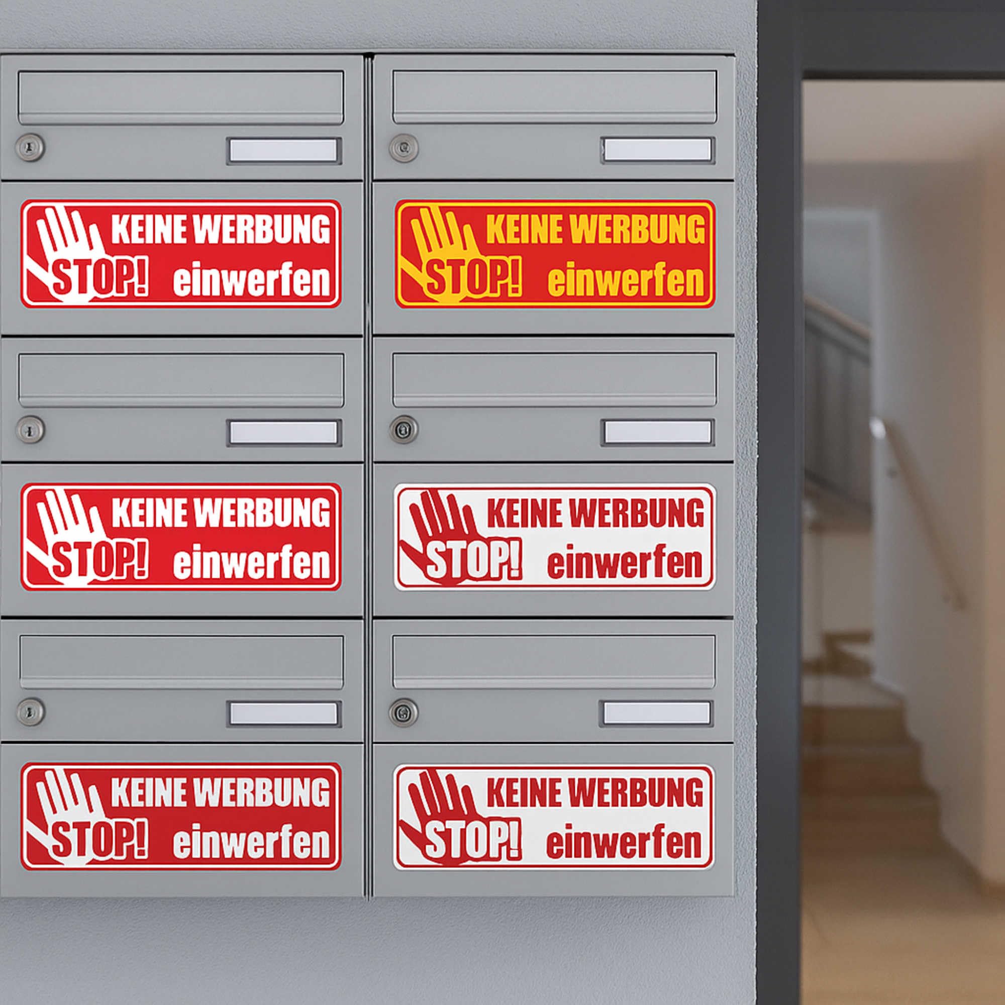 KIWISTAR UG – Stop Bitte Keine Werbeung Sticker – 50 X Cartello inciso in plastica 1,4 mm 70 X 25 mm oro spazzolato nero – Targhetta per cassetta delle lettere autoadesiva – UV e resistente alle