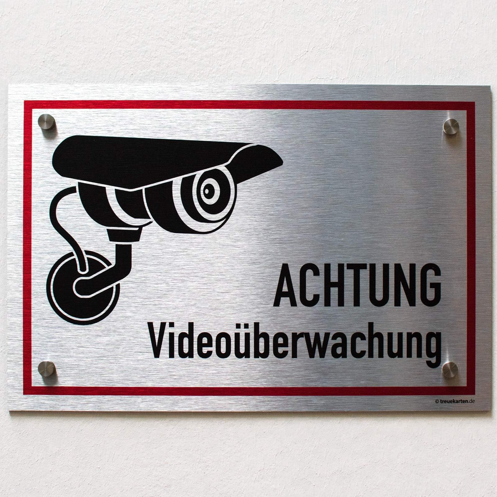 2 x Videoüberwacht Schild silber Warnschild Alu- Verbund 3mm Kamera 1 (ohne Bohrung, 45 x 30 cm)