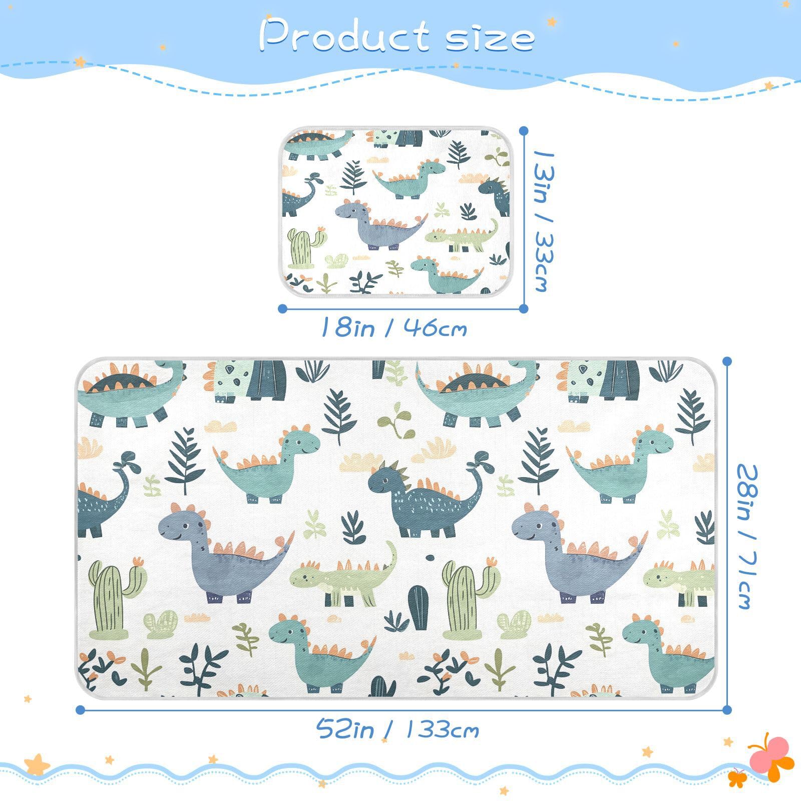 Bolaz Summer Sleeping Bed Pad, Cactus Grass Dinosaur Pattern Cooling Mattress Set Breathable Bed Mat Ice Silk Mat + Pillow Cover for Toddler Boys Girls