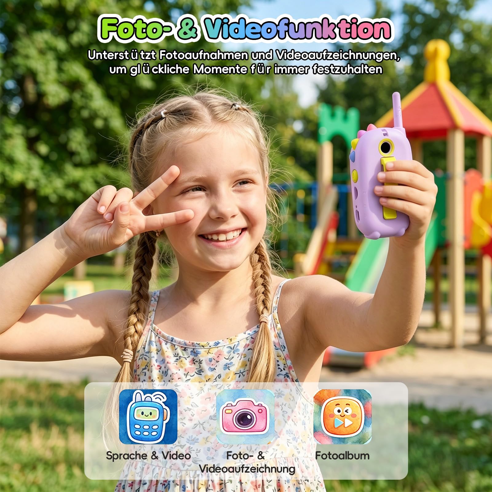 Dualkamera Video Walkie Talkie Kinder, 2er Set Walkie Talkie Kinder, Große Reichweite & 4 Stimmeffekte Funkgeräte Spielzeug für Indoor & Outdoor, Weihnachten Geschenk für 3-12 Jahren Junge und Mädchen