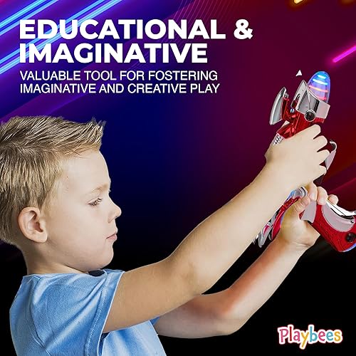 Miniatura 5 de Playbees Lanzador de ruido iluminado, rojo y azul, paquete de 2 unidades, 11.5 pulgadas, efectos de sonido espaciales súper giratorios con Power