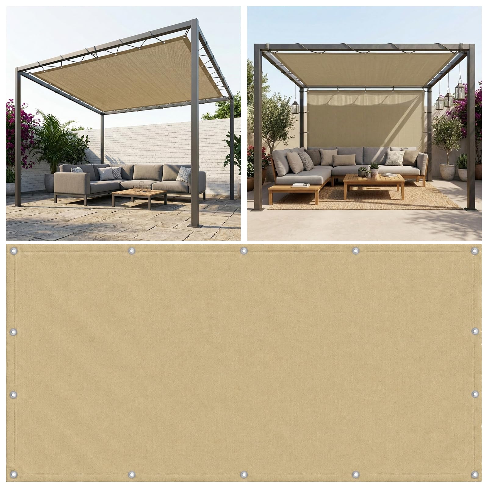 MissYolo Rectangle Sun Shade Sail Waterproof 3.2x6.5M - Outdoor Sun Shade Canopy with 95% UV Protection for Backyard, Pool, Patio & Garden Activities and Family Use-Khaki