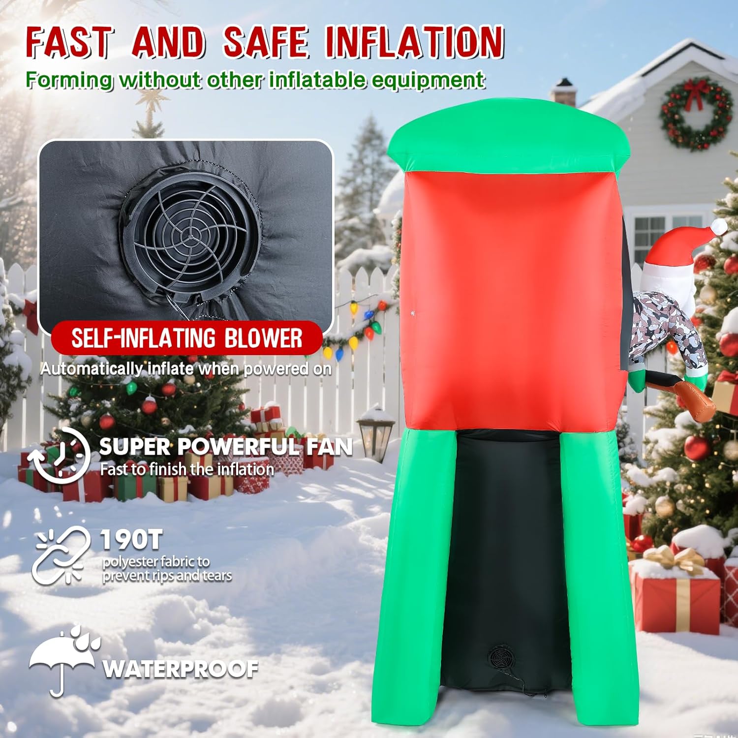 Christmas Inflatable Outdoor Decorations, 7FT Inflatables Camouflage Santa Claus Deer Hunter Yard Decor with Penguin, LED Lights Blow up Giant Reindeer for Holiday Indoor Outside Lawn Garden