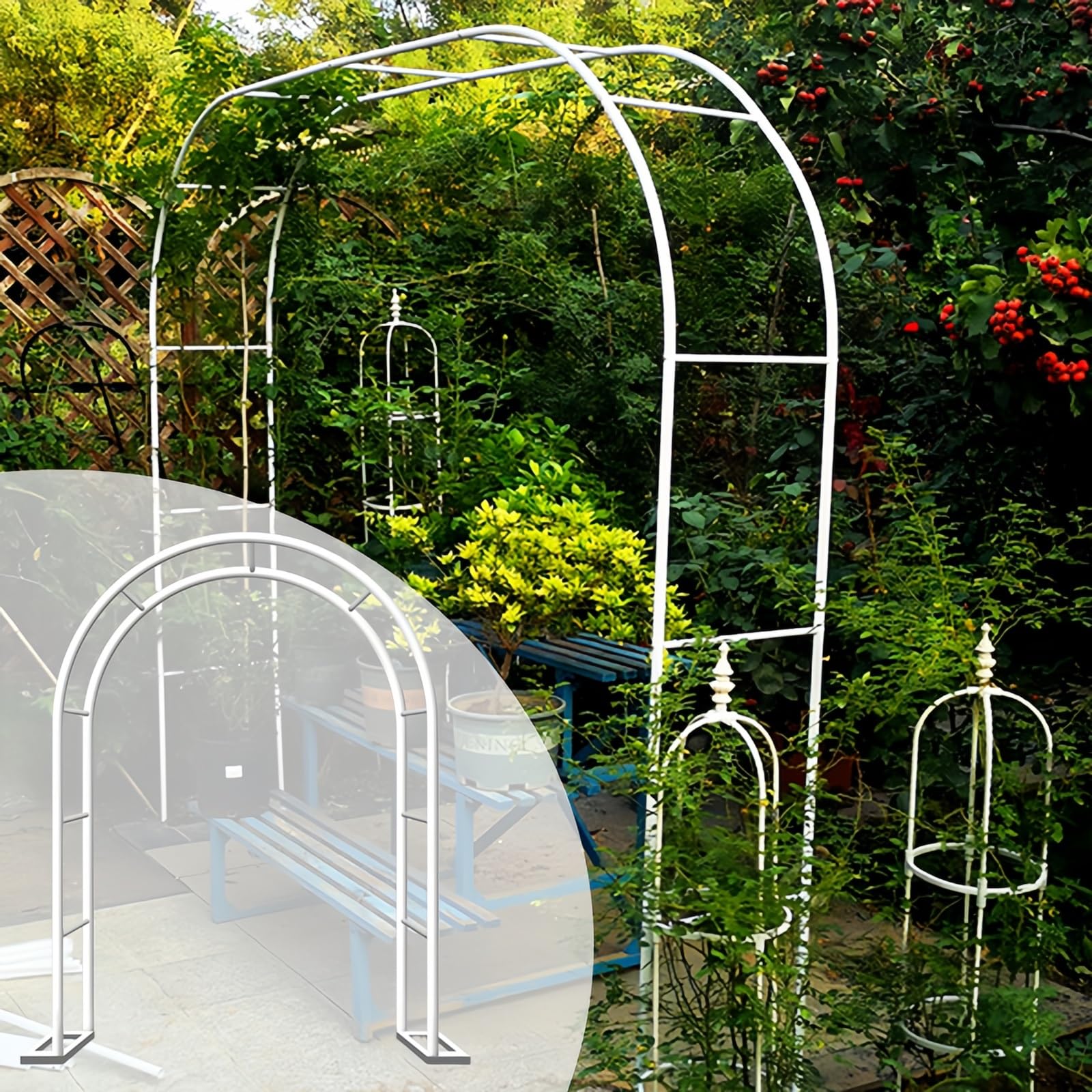 Arco de jardín de metal resistente, arco de rosas recubierto de zinc, 350 x 250 cm, perfecto para plantas trepadoras, enrejado para decoración al aire libre, color blanco h