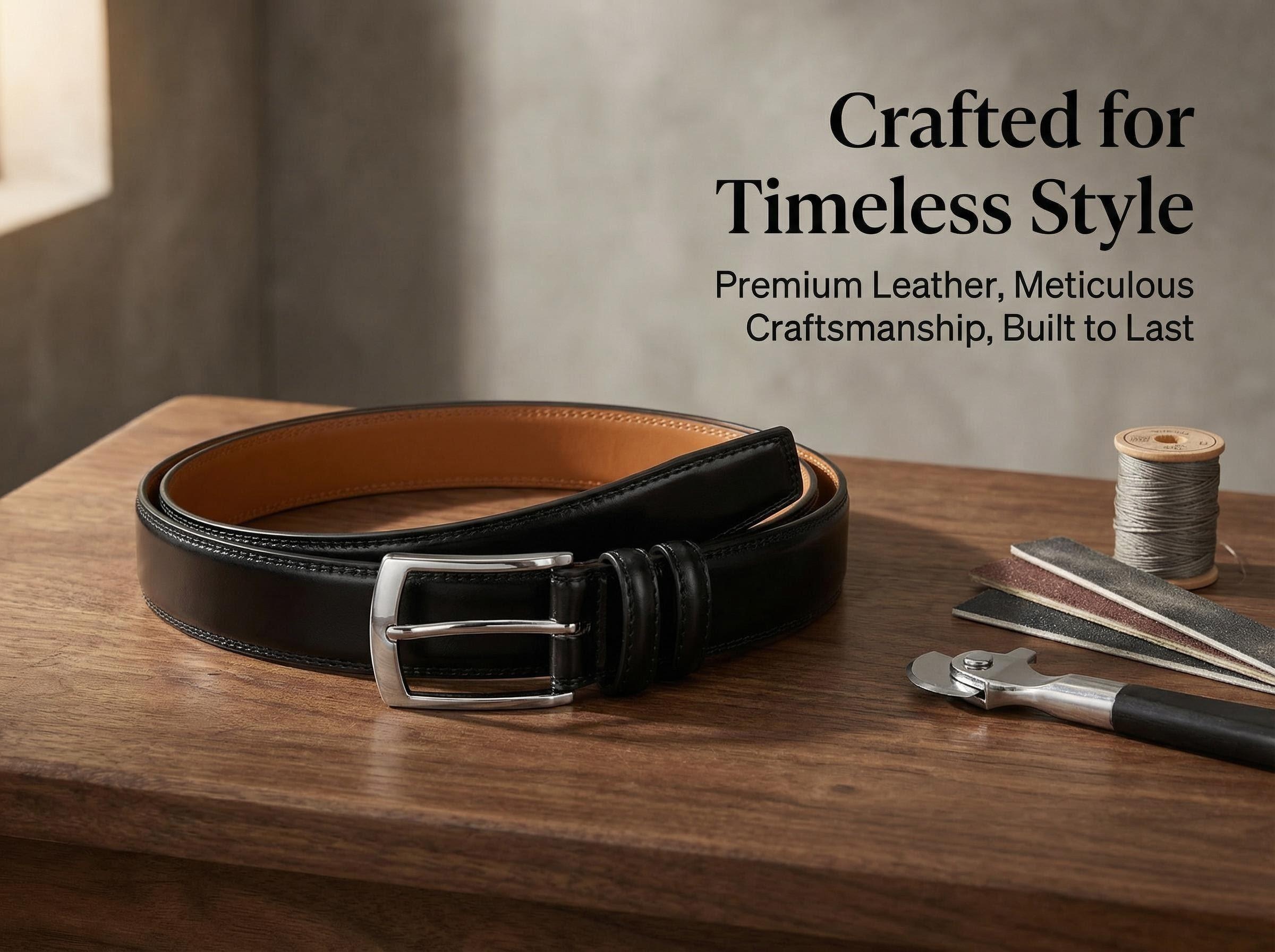 Brazil Lederwaren Cintura da abito 3,5 cm con superficie elegante | Cintura business da uomo in nero e marrone | Cintura in pelle 35 mm | Marrone 80 cm