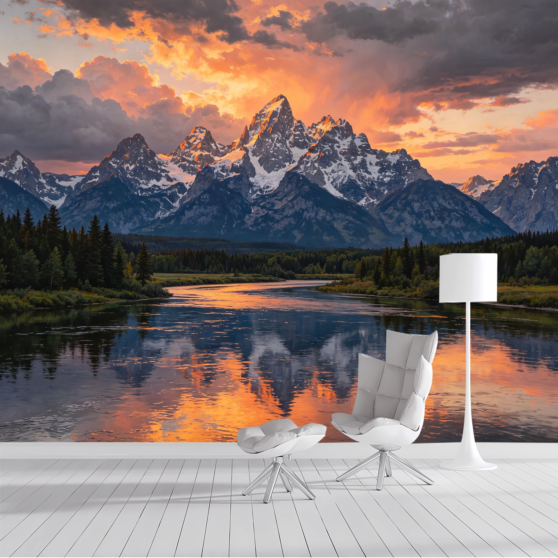 Custom Size Wall Mural Alpine Sunset Reflection SelfAdhesive Wall Fabric Removable Peel and Stick Wallpaper Wall Decor for Living Room Bedroom Bathroom