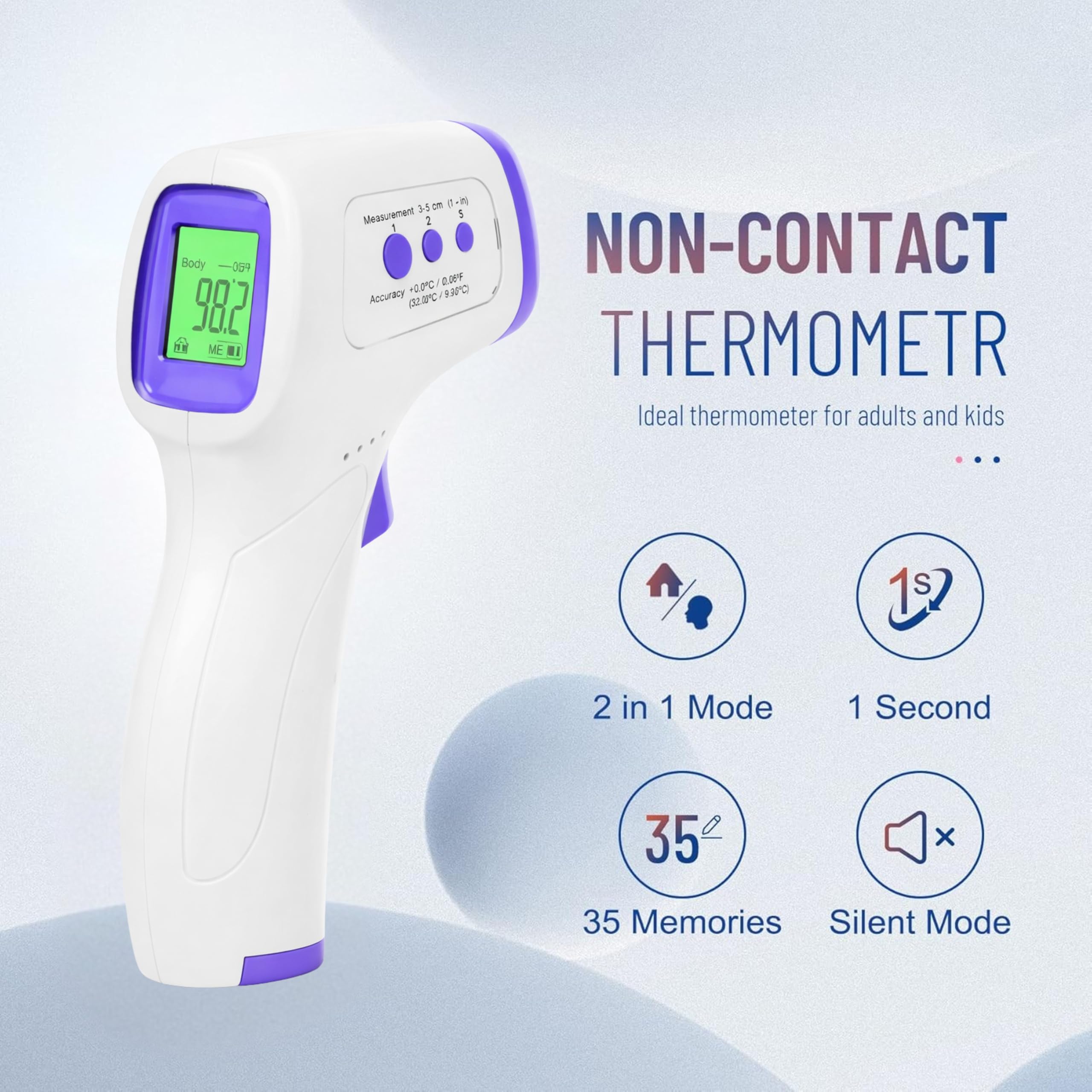 Dr Excel - Infrared Digital Thermometer For Fever - Non-Contact, Quick Read Infrared Thermometer Temperature Gun for Adults & Children, Quick Result, High Accuracy, Large Display, (1 Year Warranty)