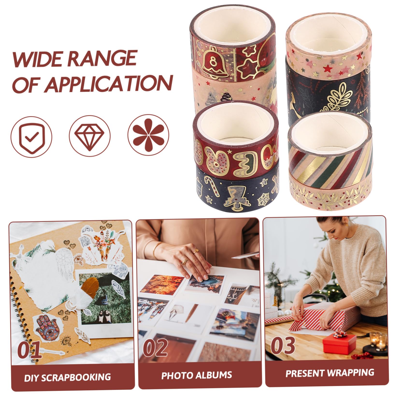 VILLCASE 5sets Cinta Papel Pegatinas Adhesivo Tiras Temático Scrapbooking Washi Tapes Washi -tape Giftcrad Decoración Pegatina Con Motivos Navideños Etiqueta Engomada Del Washi 8 Rolls*5