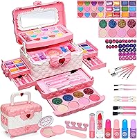 ROKKES Kids Makeup Kit for Girls Ages 3-12: Washable Safe Play Set with 32 Colors, Eye Shadow, Lipstick, Nail Polish - Birthday Christmas Gifts