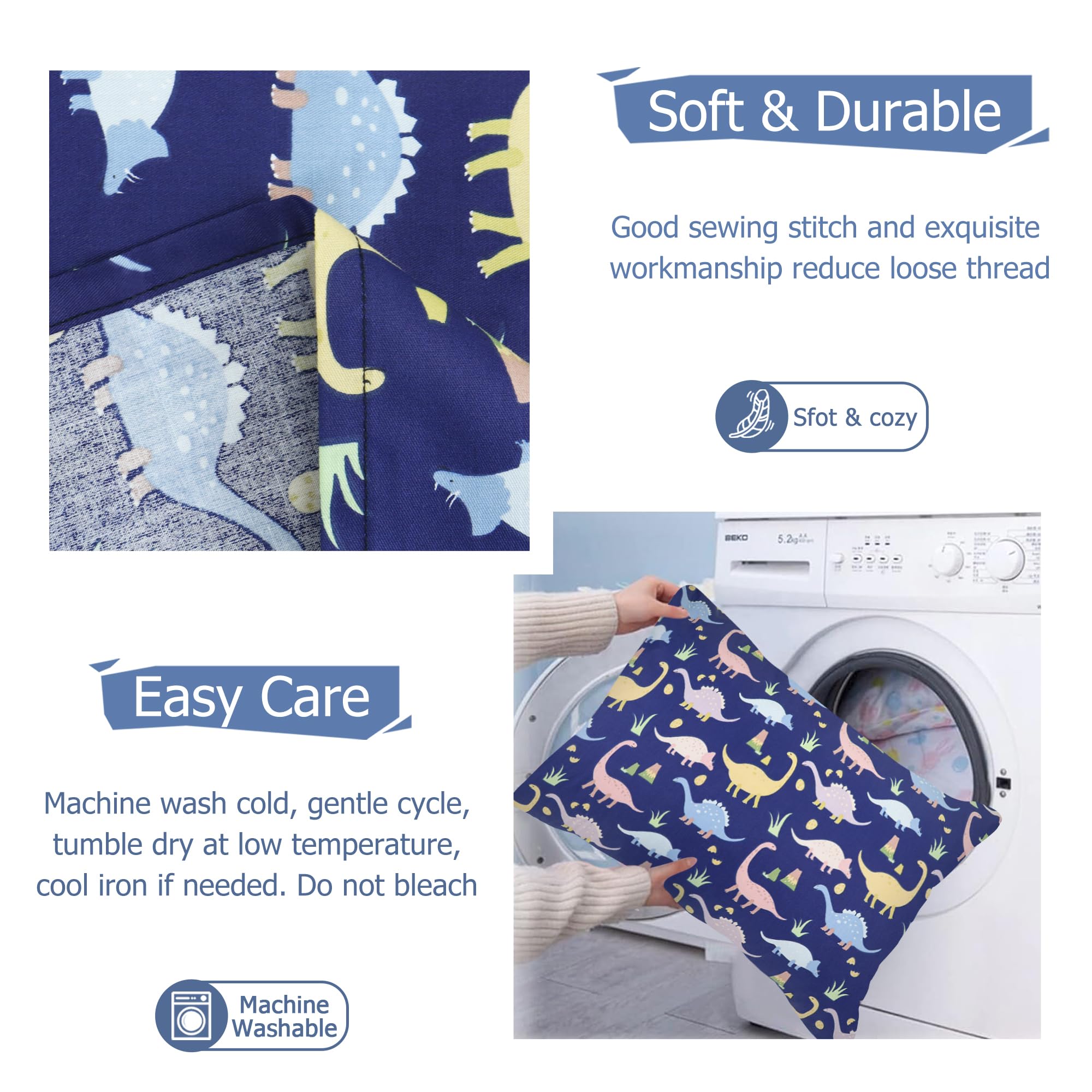 Juego de 2 fundas de almohada para niños, 100 % algodón, 40 x 60 cm, funda de almohada suave y transpirable, para niños y niñas, funda de almohada de bebé con sobre