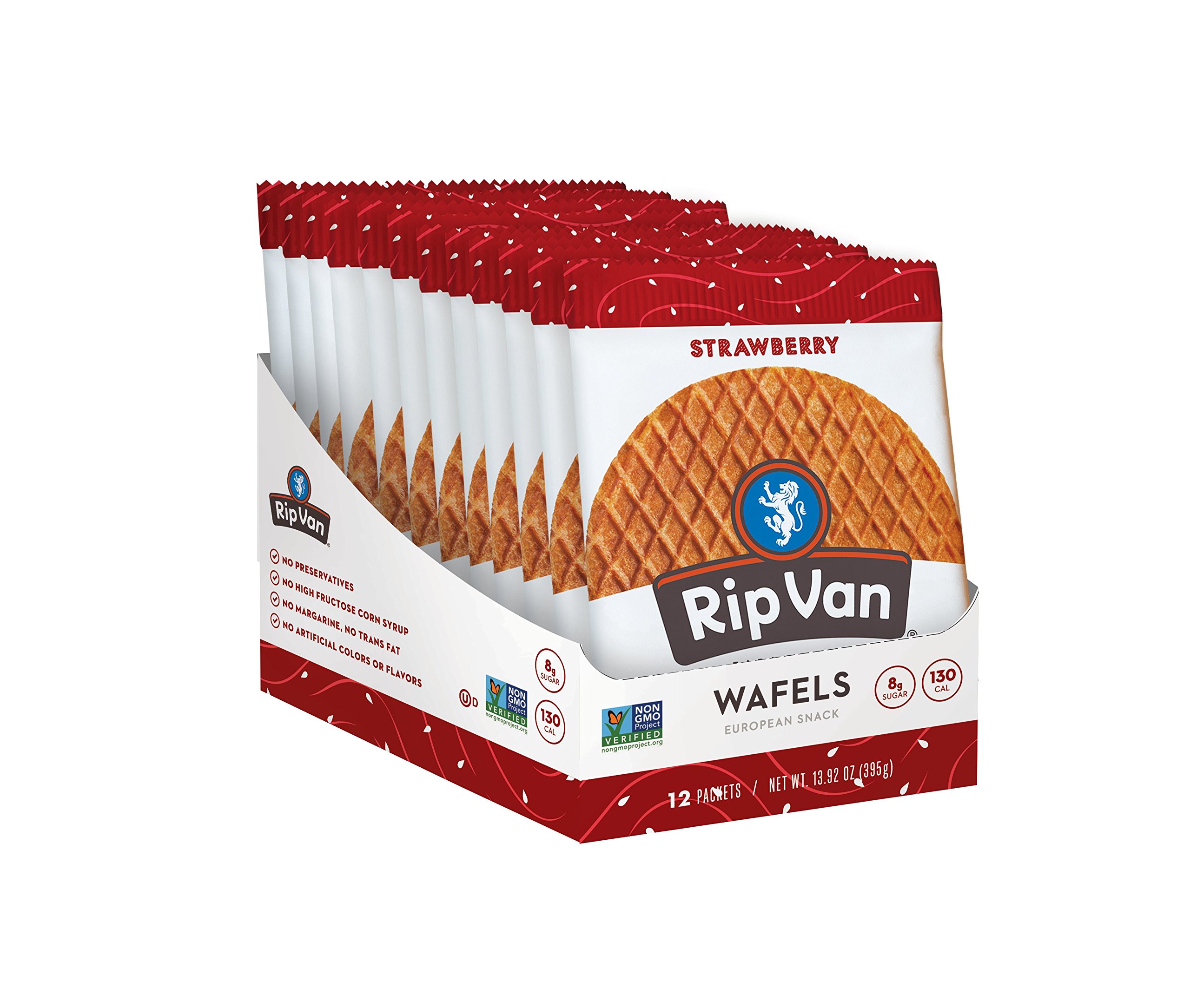 Rip Van Wafels Non-GMO Snack Wafels, Strawberry, Pack of 12, 13.92 Ounce, low calorie & low sugar