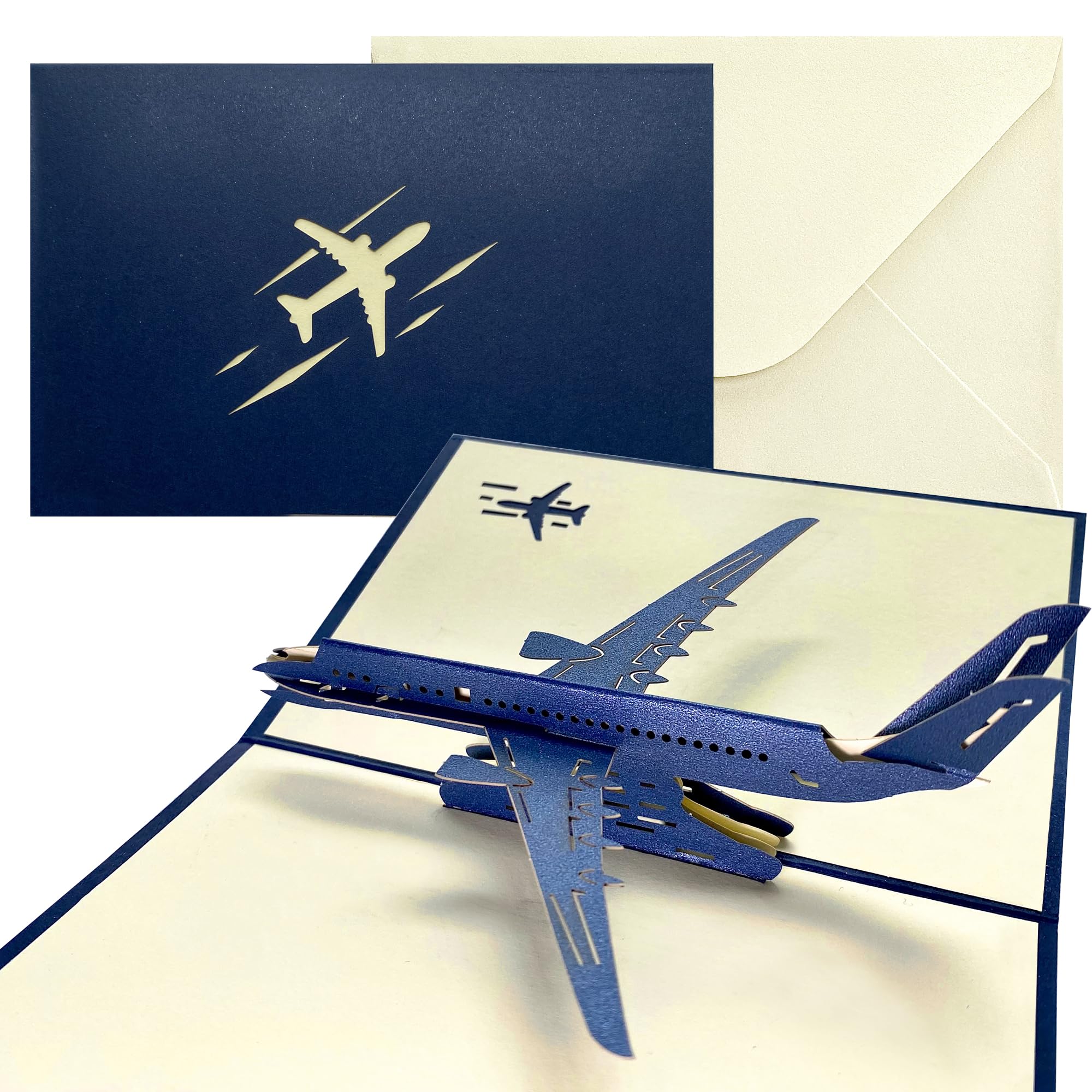 Life-Mate Plane Pop Up Card, 3D Popup Greeting Cards with Envelope Aircraft for Travel Birthday Graduation Gift Men (Blue Airplane)