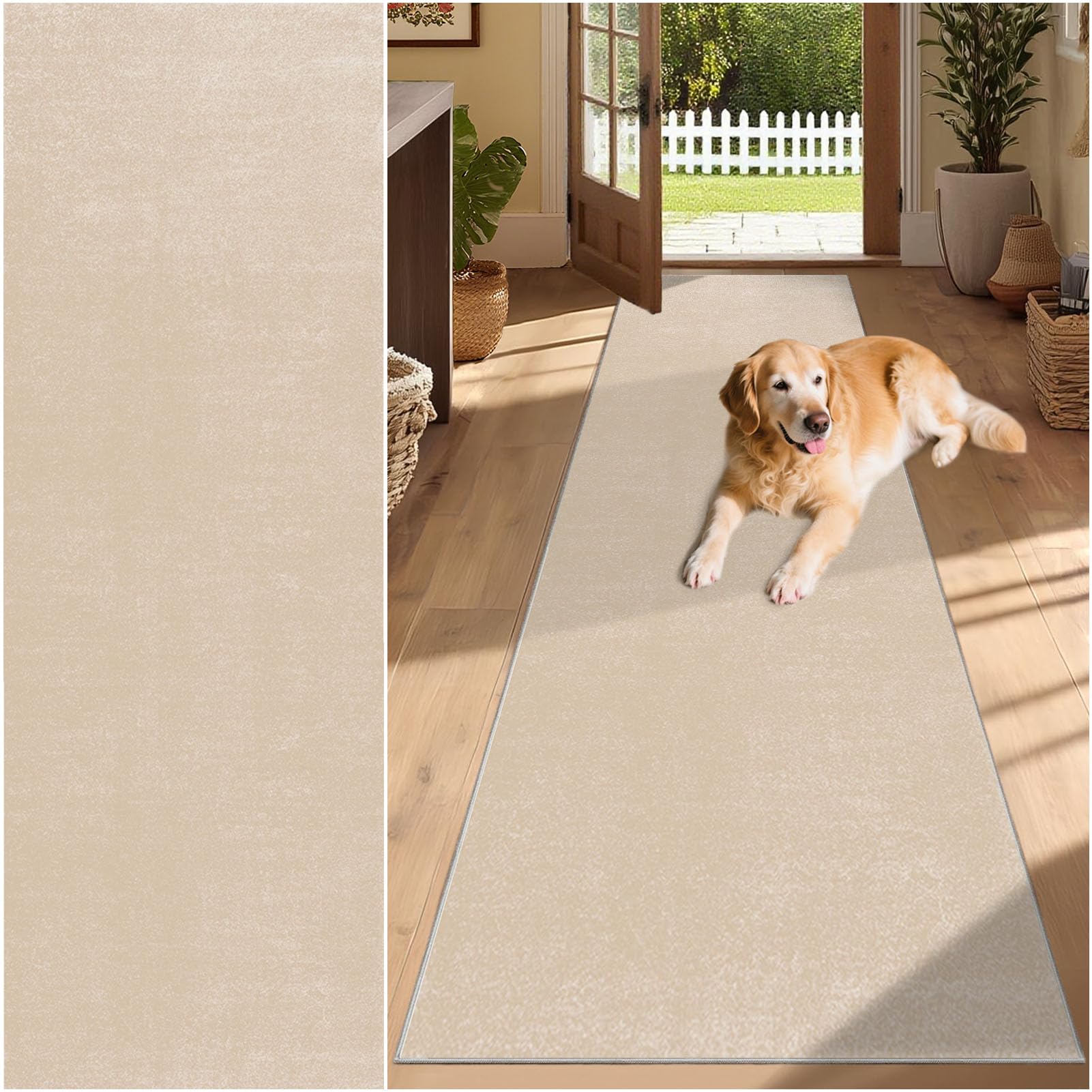 SUNMME Runner Rug for Hallway 50 x 500 cm Washable Non Slip Rubber Backing Carpet for Kitchen, Autumn Soft Faux Wool Low Pile Bedroom rug, Floor Mat for Entrance Passage Entryway Beige