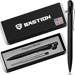 BASTION Caneta de ação Slim Bolt | Alumínio Preto | Canetas esferográficas de tinta recarregáveis de metal linda reforma lindamente mini, perfil baixo, superleve, retrátil