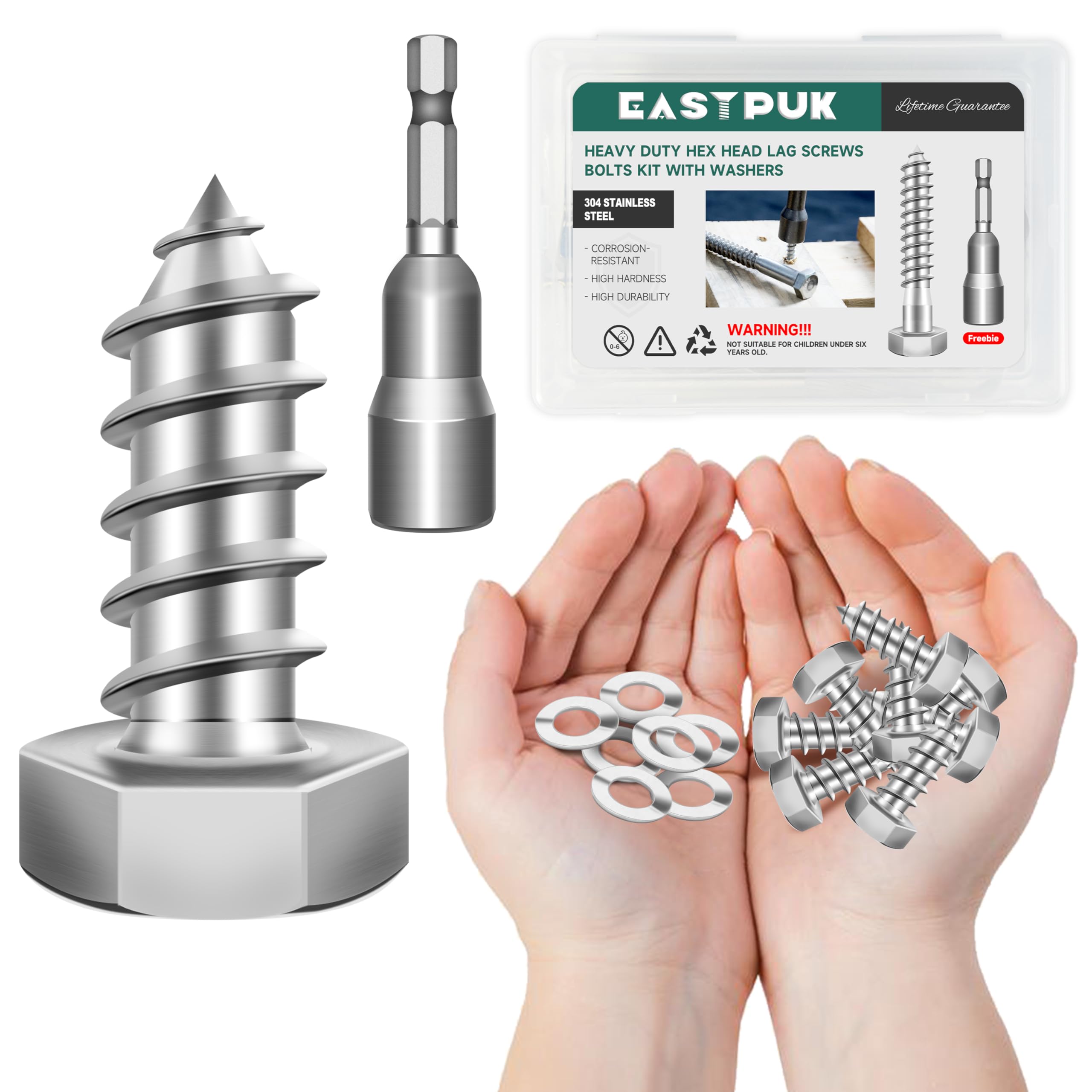 Stainless Steel Lag Screws - 8 Pack, 3/8" x 4" -29