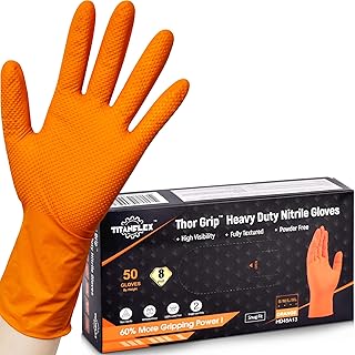 TitanFlex Thor Grip Heavy Duty Industrial Orange Nitrile Gloves with Raised Diamond Texture, 8-mil, Latex Free, 50-ct Box