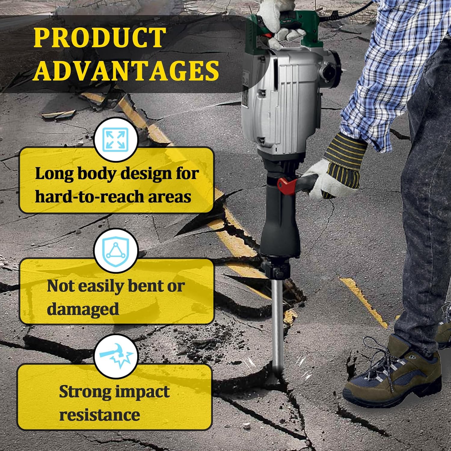 3 pack Pneumatic Taper Punch and Air Cold Chisel Set, 7/32-inch Point Tip, 3/8-inch Point Tip, 3/4-inch Flat Chisel, 18-inch Long, 0.401 Inch Shank Air Tool Suitable for Air Hammer, Cr-Mo Alloy Steel