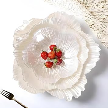 Kitchen Elegance Glass Salad Bowl Set of 3 - Sturdy and Stackable, Perfect for Pasta, Dessert, and More - Decorative Serving Bowls for Stylish Kitchen Decor Pearl White