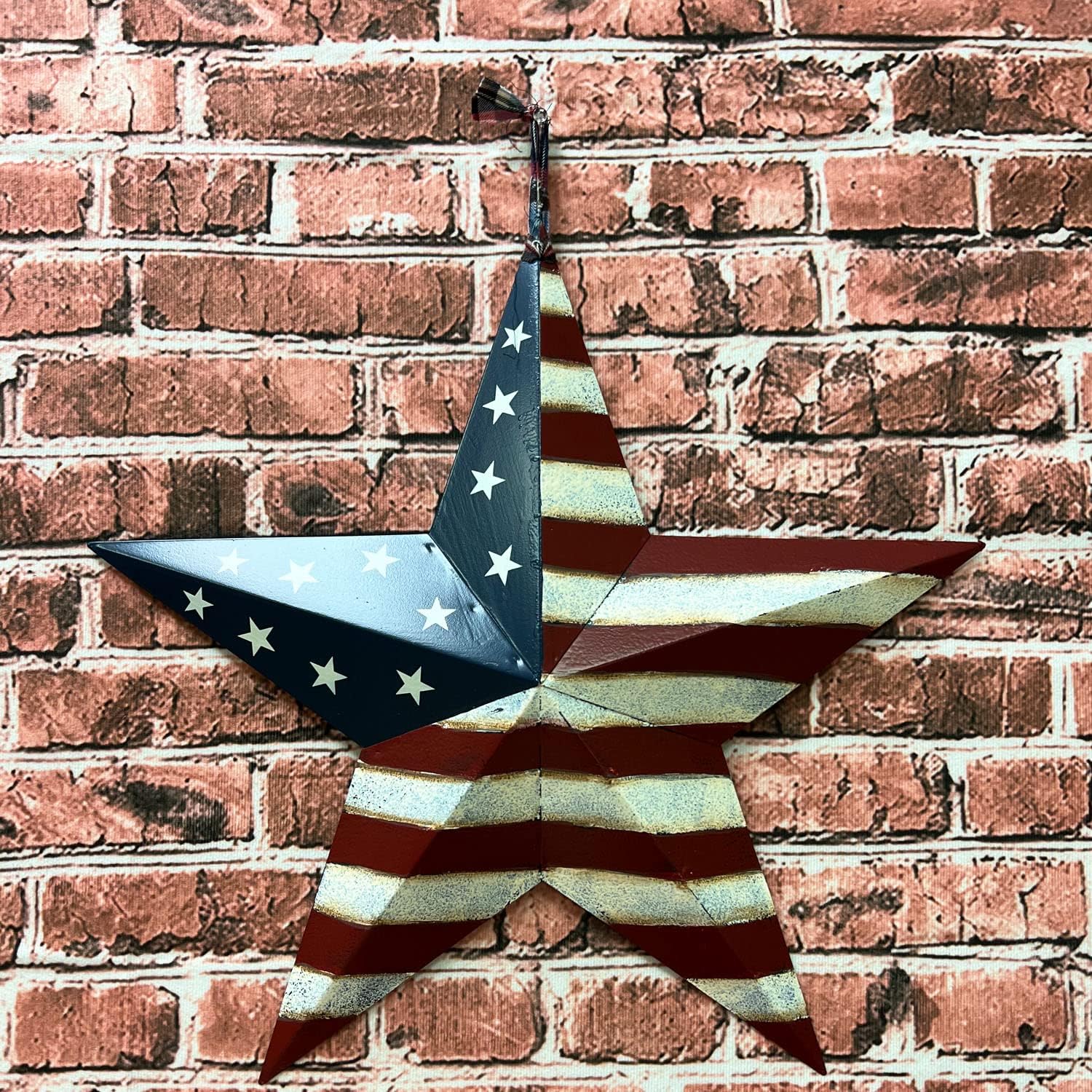 Metal American Flag Barn 3D Star Wall Decor Americana Stars Stripes Patriotic Decorations (22"X22")