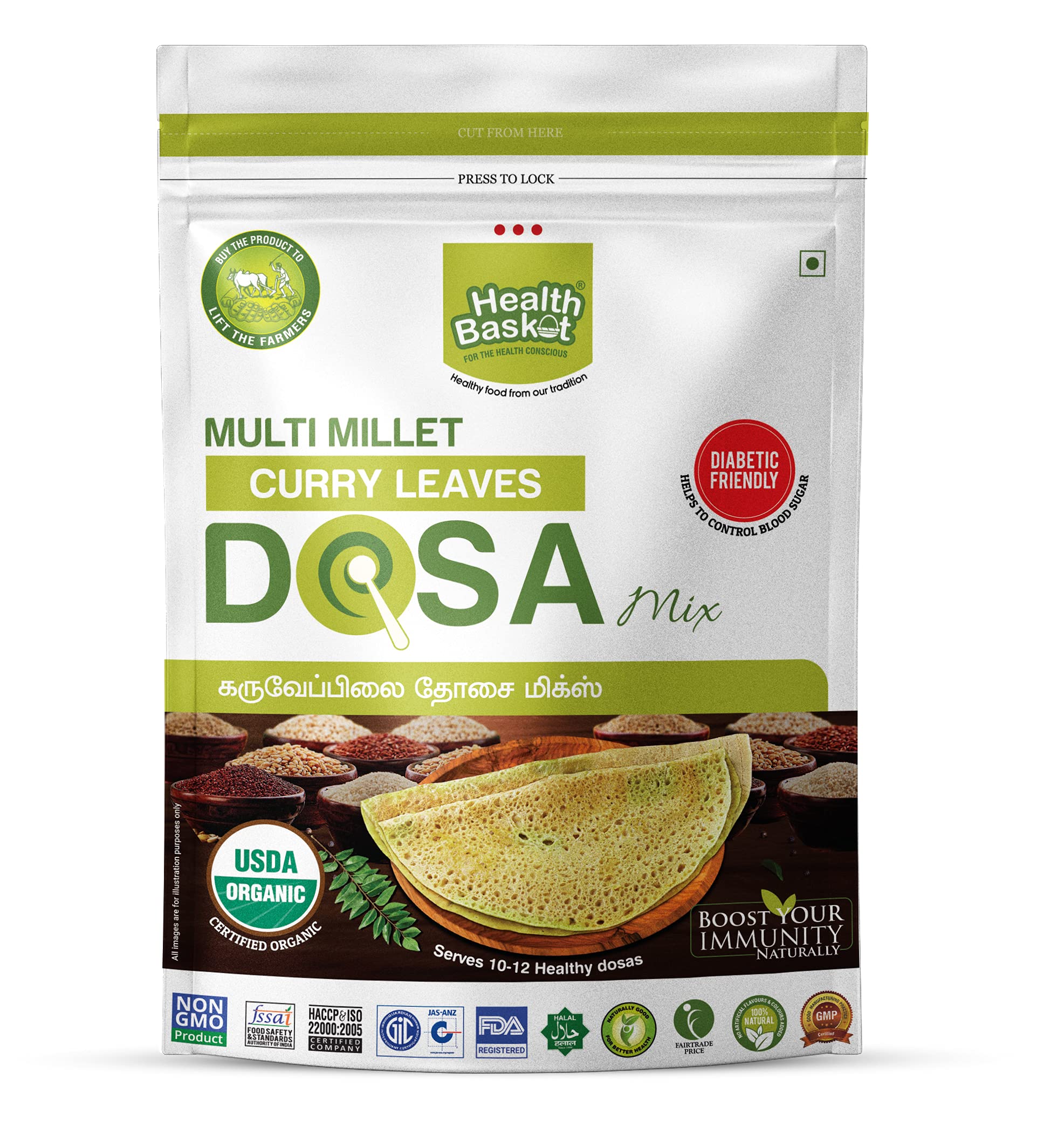 Health Basket Millet Curry Leaves Dosa Mix 300g, Healthy Food For All Ages | Improves eyesight and vision | Promotes hair growth (B085CCL683) Amazon Price History, Amazon Price Tracker