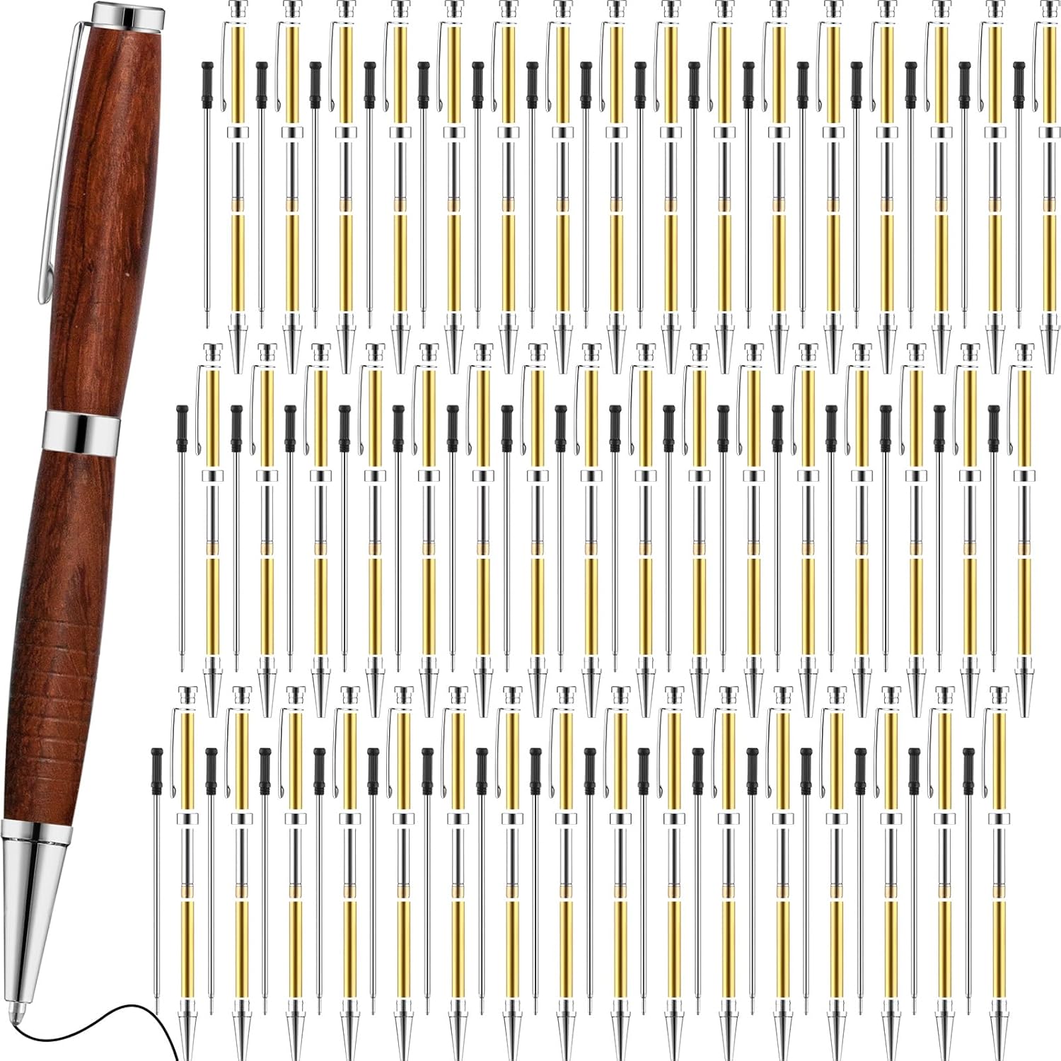Colarr 48 Pcs Pen Kits for Wood Turning 7mm Slimline Pen Twist Kit with Refill Lathe Turning for DIY Copper Making Friend Office Teacher Students Classroom Gifts(Silver)